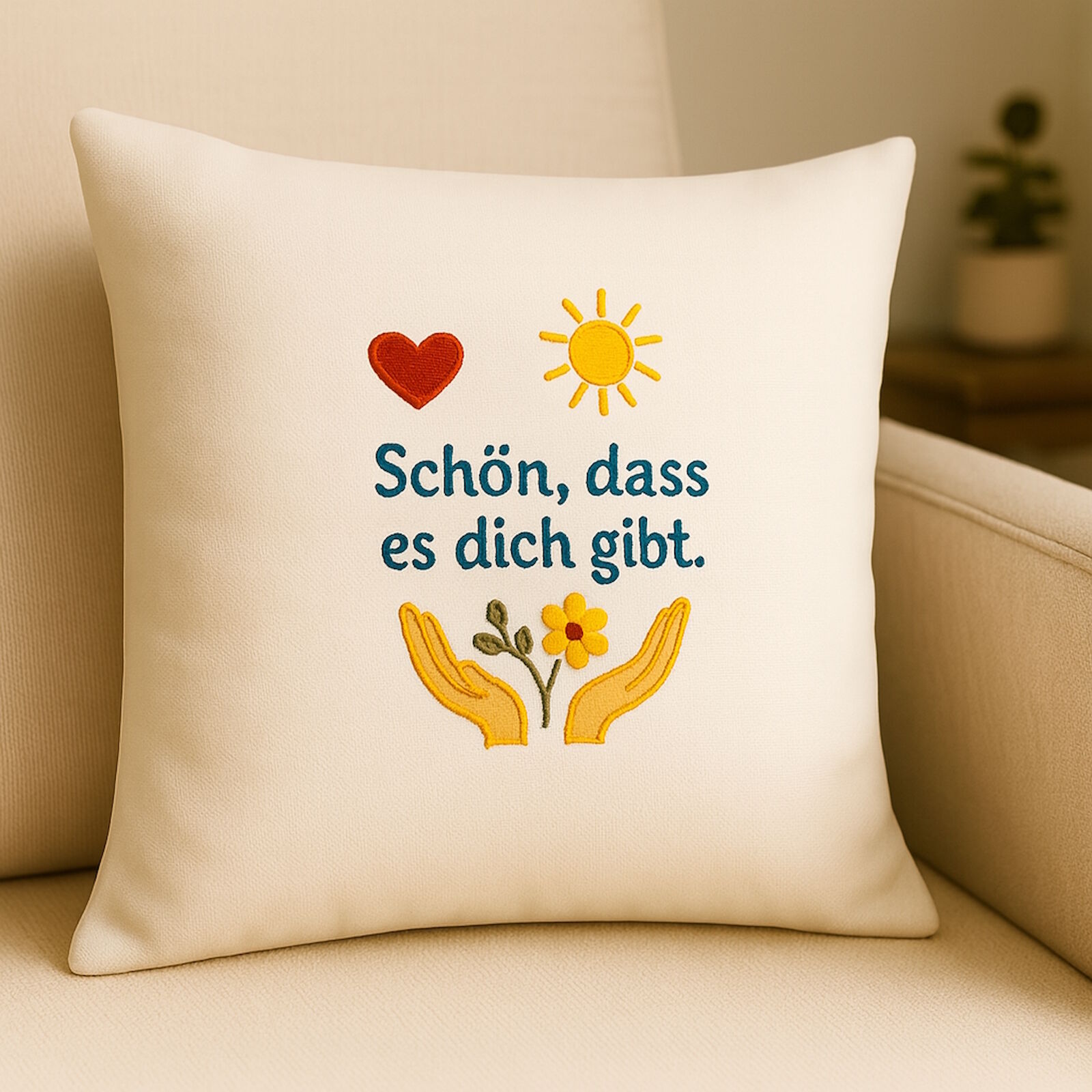 Geschenk Kissen Schön dass es dich gibt Sonne Blume Herz 40x40 cm
