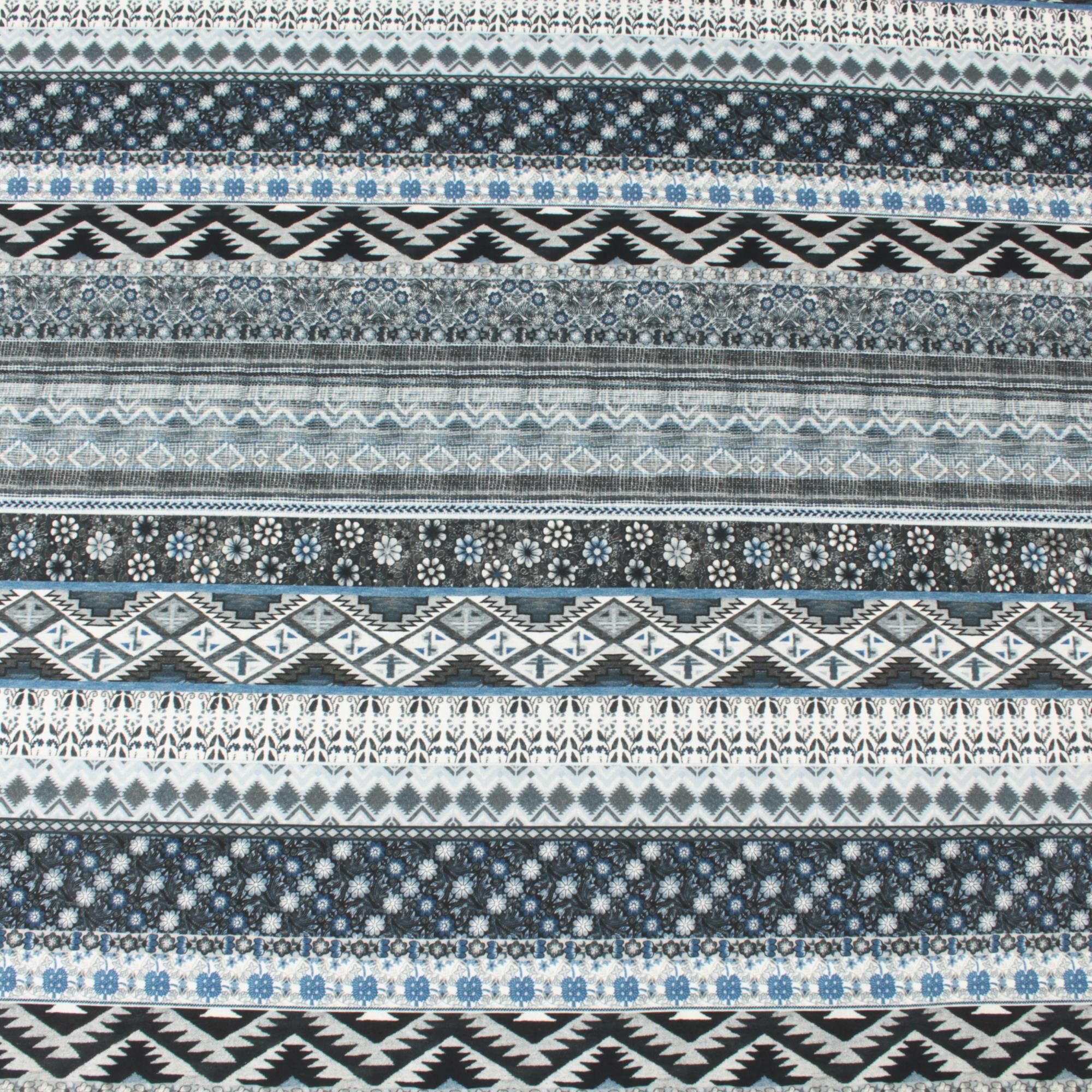 Stoff Meterware Blumen Streifenmuster Dunkel Blau Baumwolle Perkal