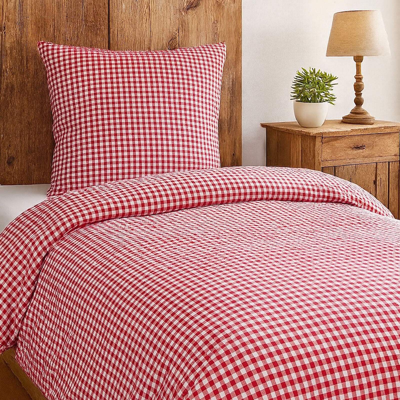 Seersucker Bettwäsche Karo 5x5 mm Rot