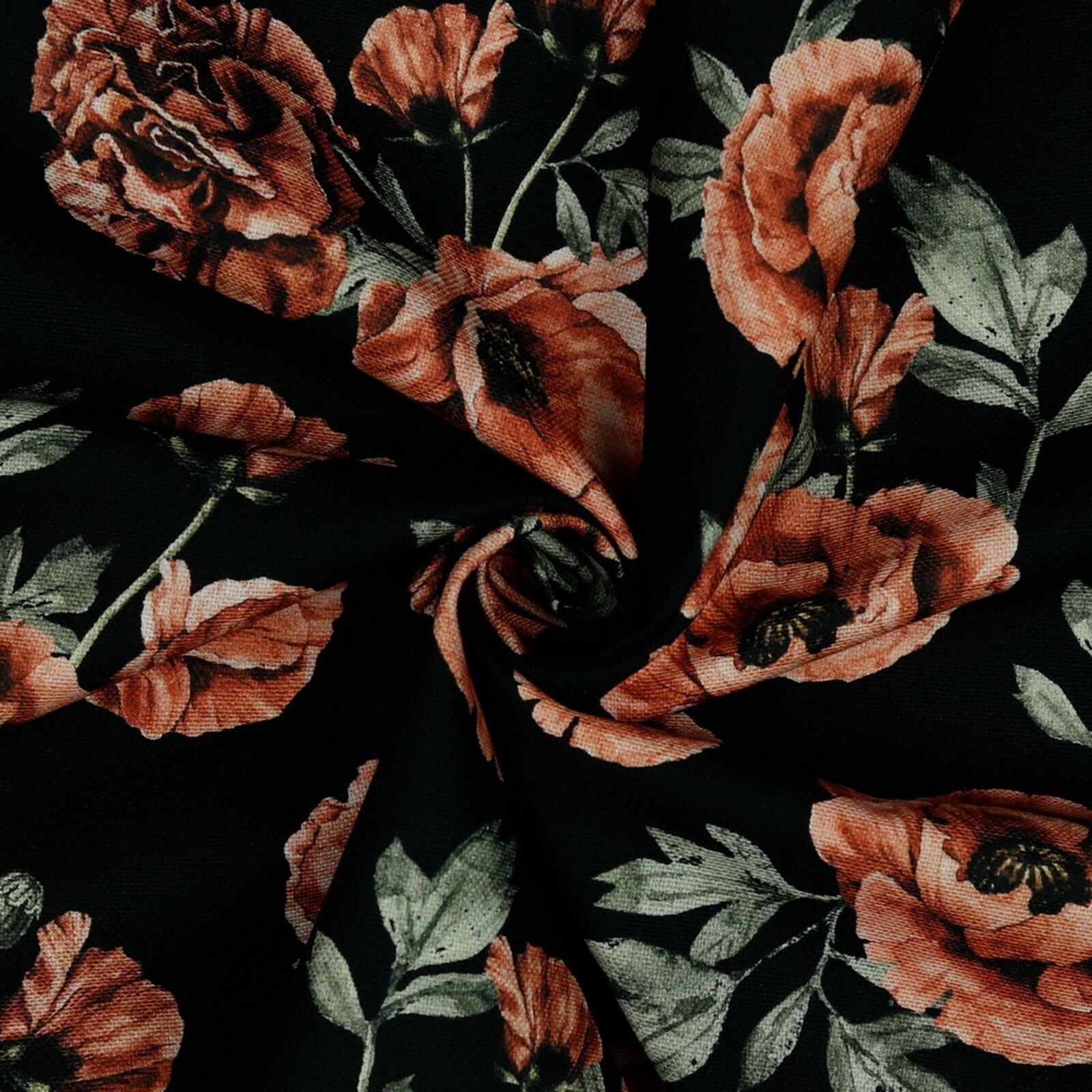 Mohnblumen Stoff Schwarz Canvas