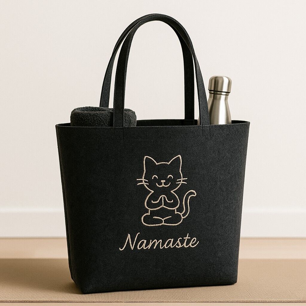 Yoga-Tasche Filz Stickerei Yoga Katze Cat 49x39x13,5 cm Anthrazit Melange