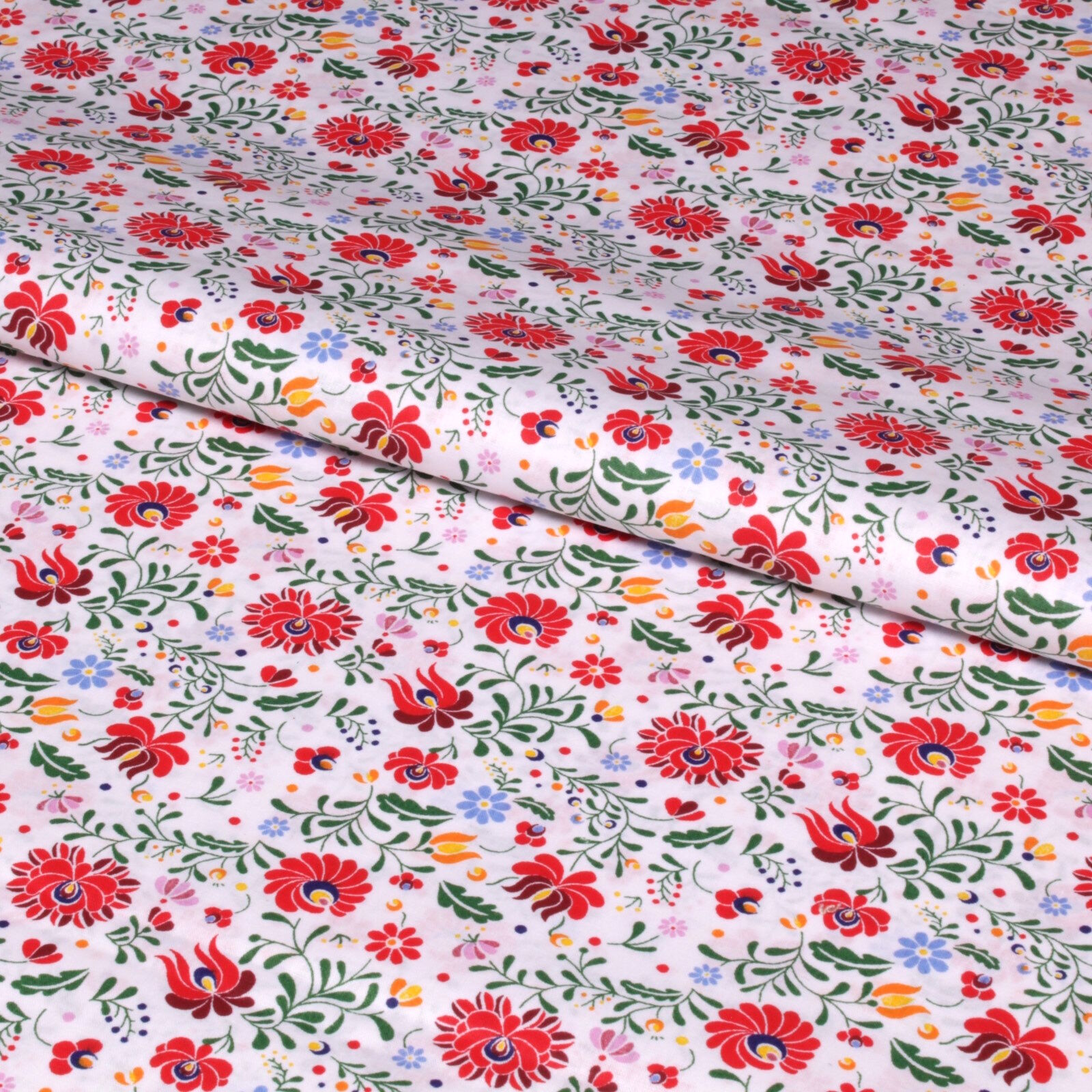 Stoff Meterware Blumenmuster Kalocsa klein Weiß