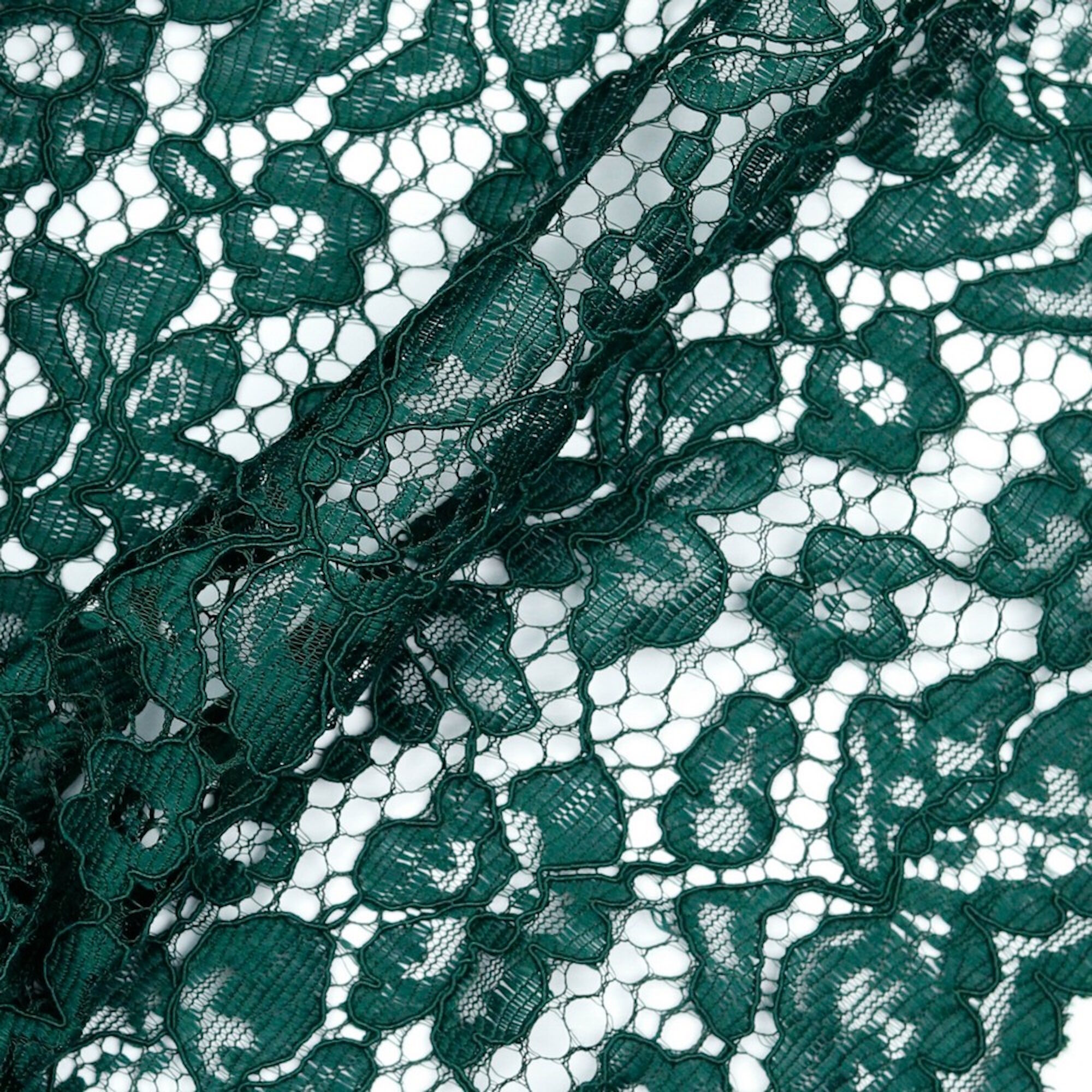Stoff Meterware Spitze Blumen Dunkelgrün Polyester