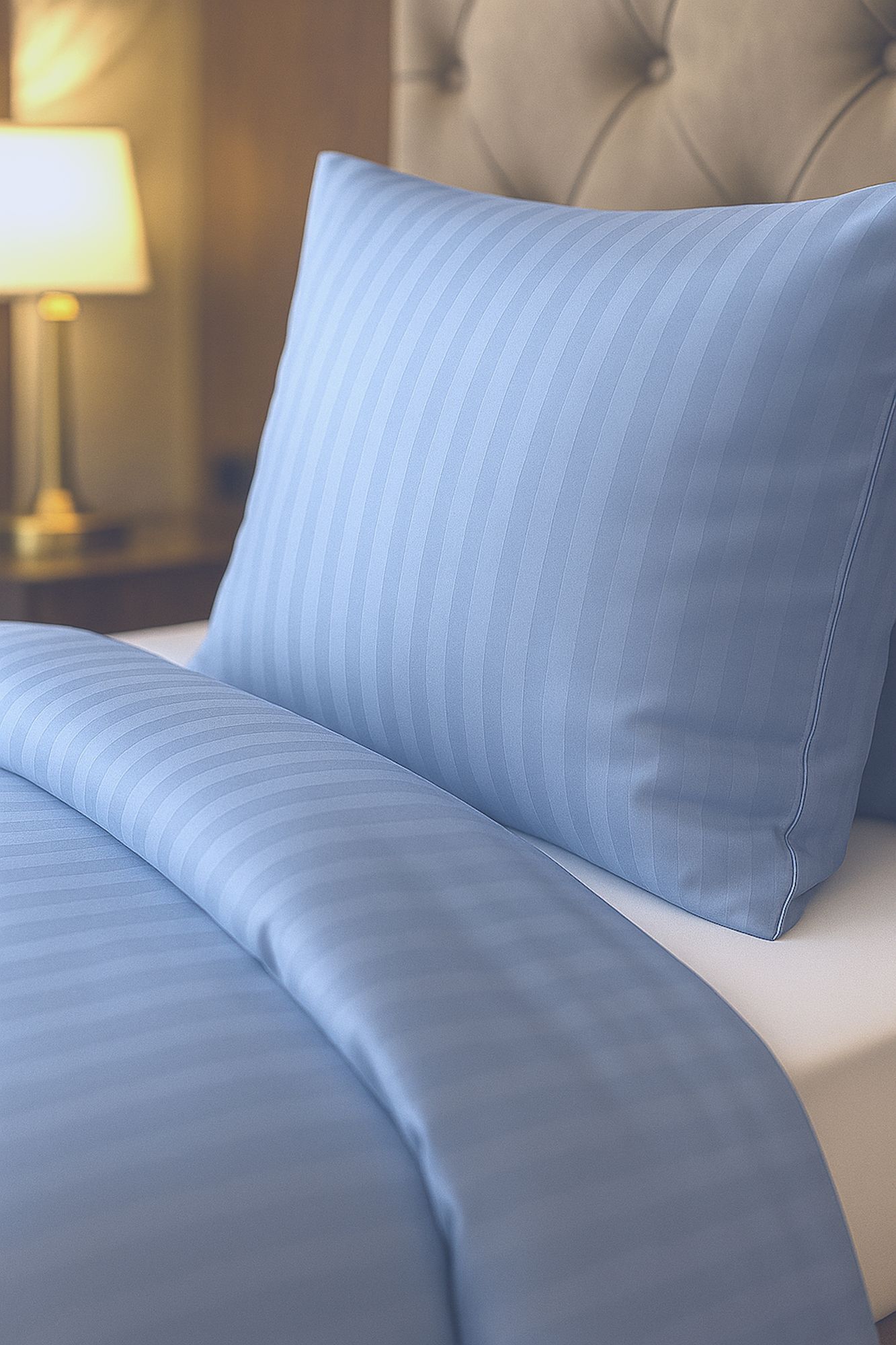 Damast Hotelbettwäsche Hellblau Streifen