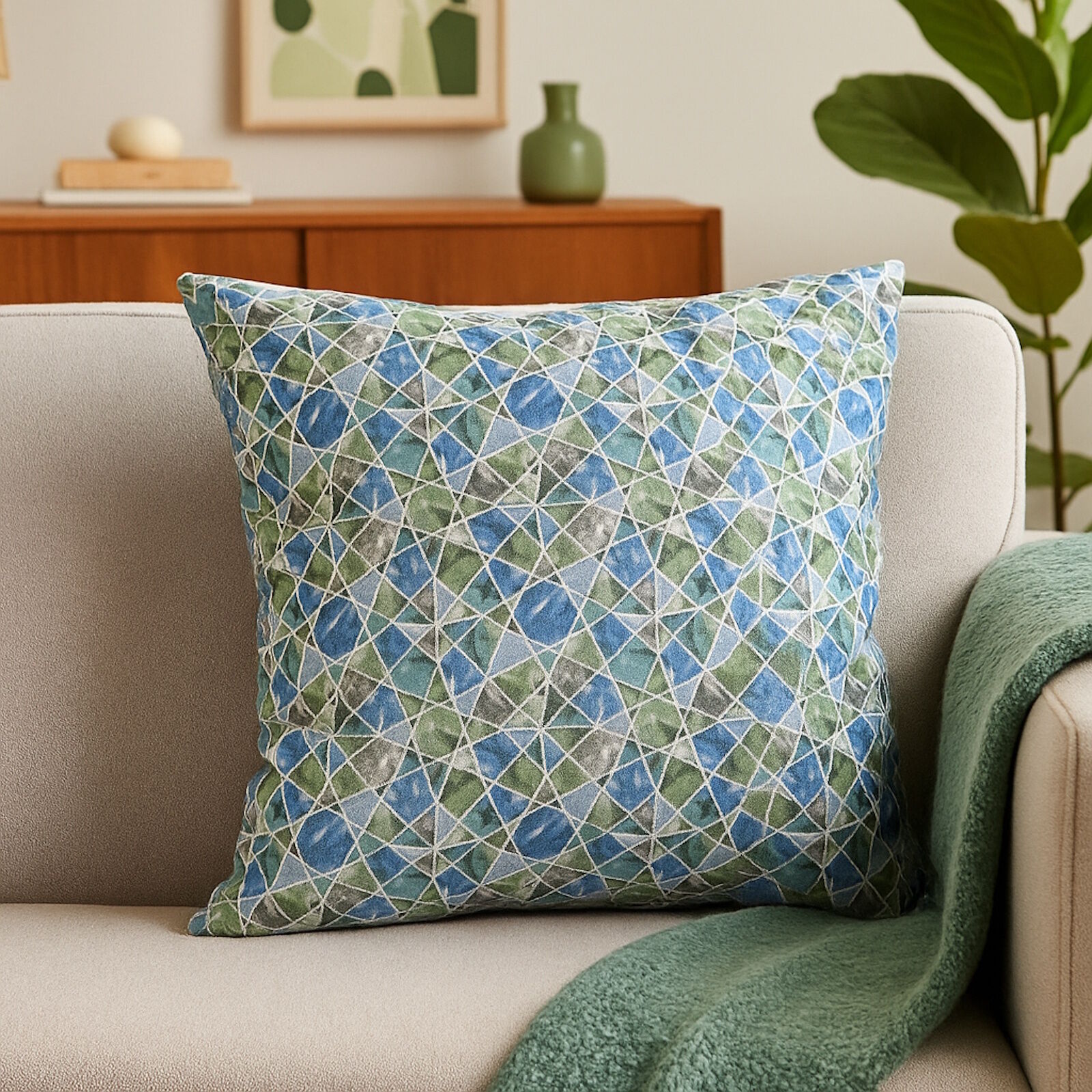 Kissenbezug Mosaik Blau Grün-40x40 cm