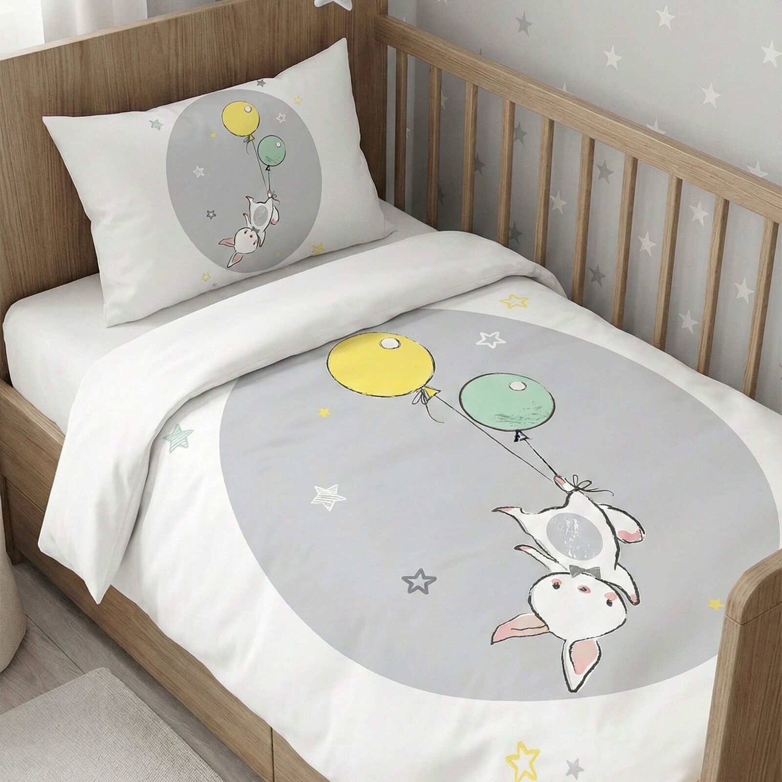 Häschen Kinderbettwäsche 100x135 Grau