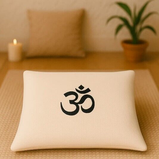 Meditationskissen Om Canvas 50x50 cm Creme bestickt