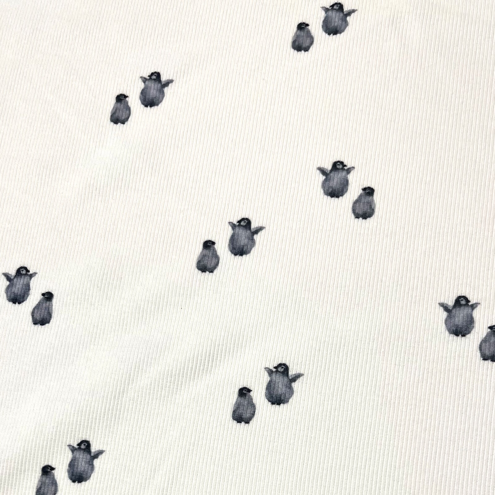 Ripp Jersey Pinguine Wollweiß Meterware Baumwolle 120 cm