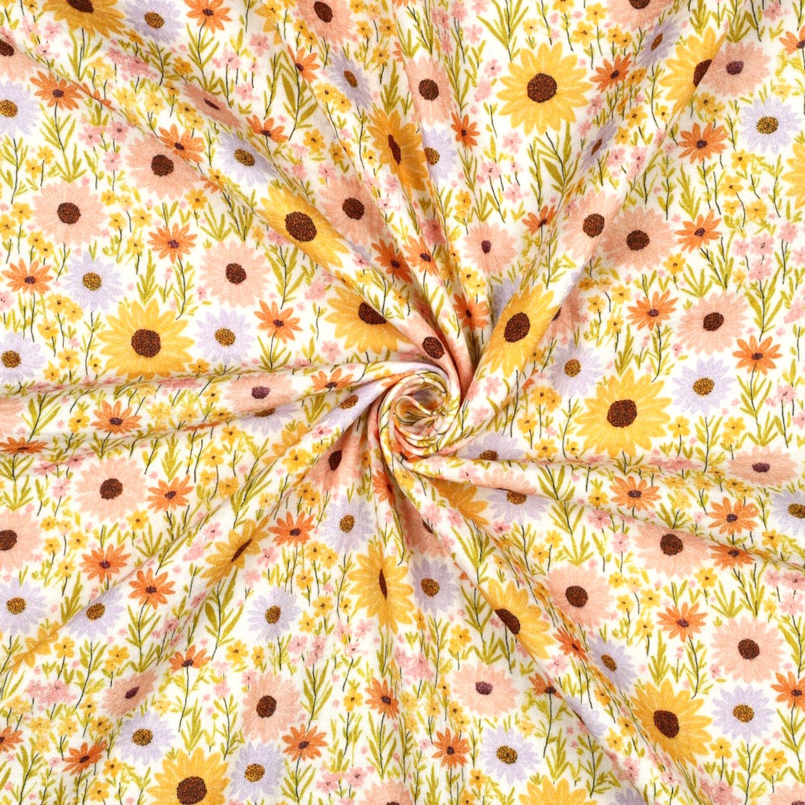 Sonnenblumen Musselin Bunt Baumwolle Meterware 132 cm