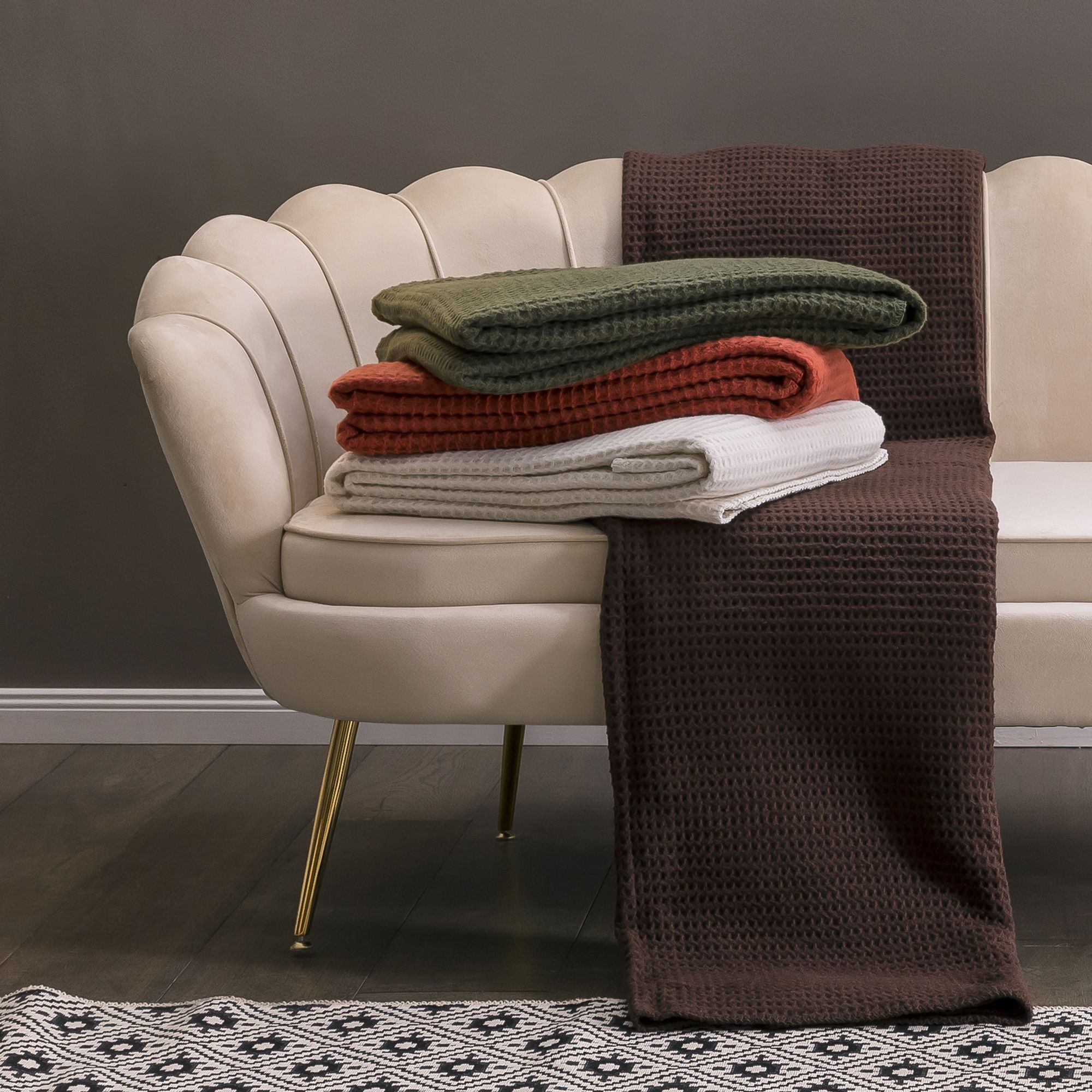 Kuscheldecke Cody Waffel Pique Dunkelgrün 150x200 cm