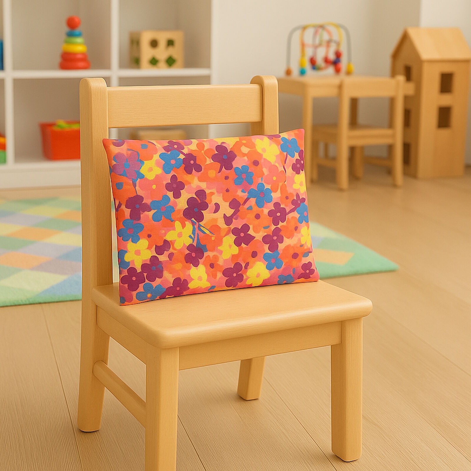 Kinder Sitzkissen Blumen Orange 25x20 cm wasserabweisend