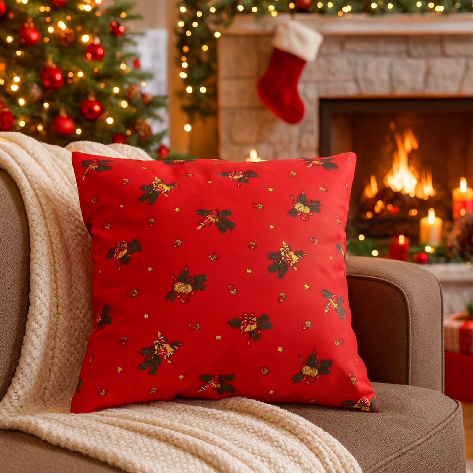 Kissenbezug Geschenke Kerzen Rot