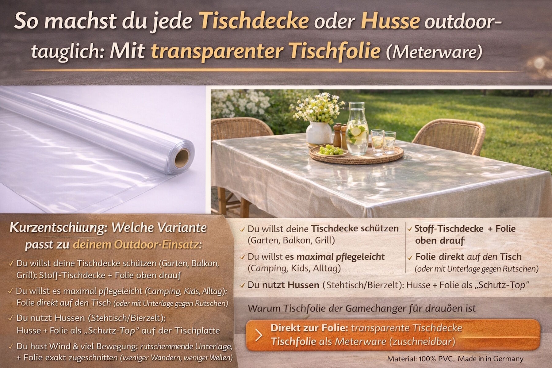 Tischfolie statt Outdoor-Tischdecke: So bleibt alles trocken & sauber