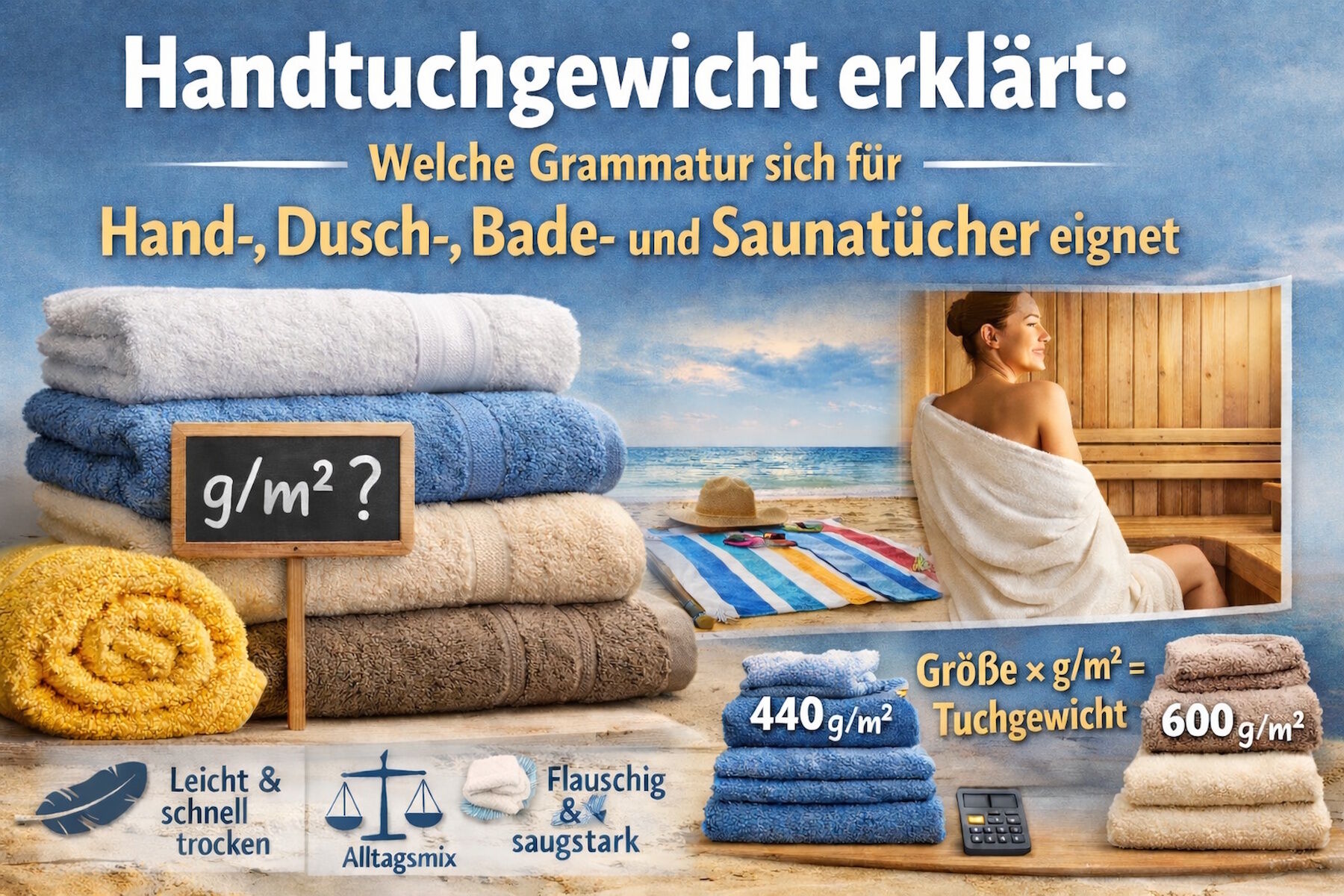 Handtuchgewicht & Grammatur: Welche g/m² für Hand-, Dusch- & Saunatücher?