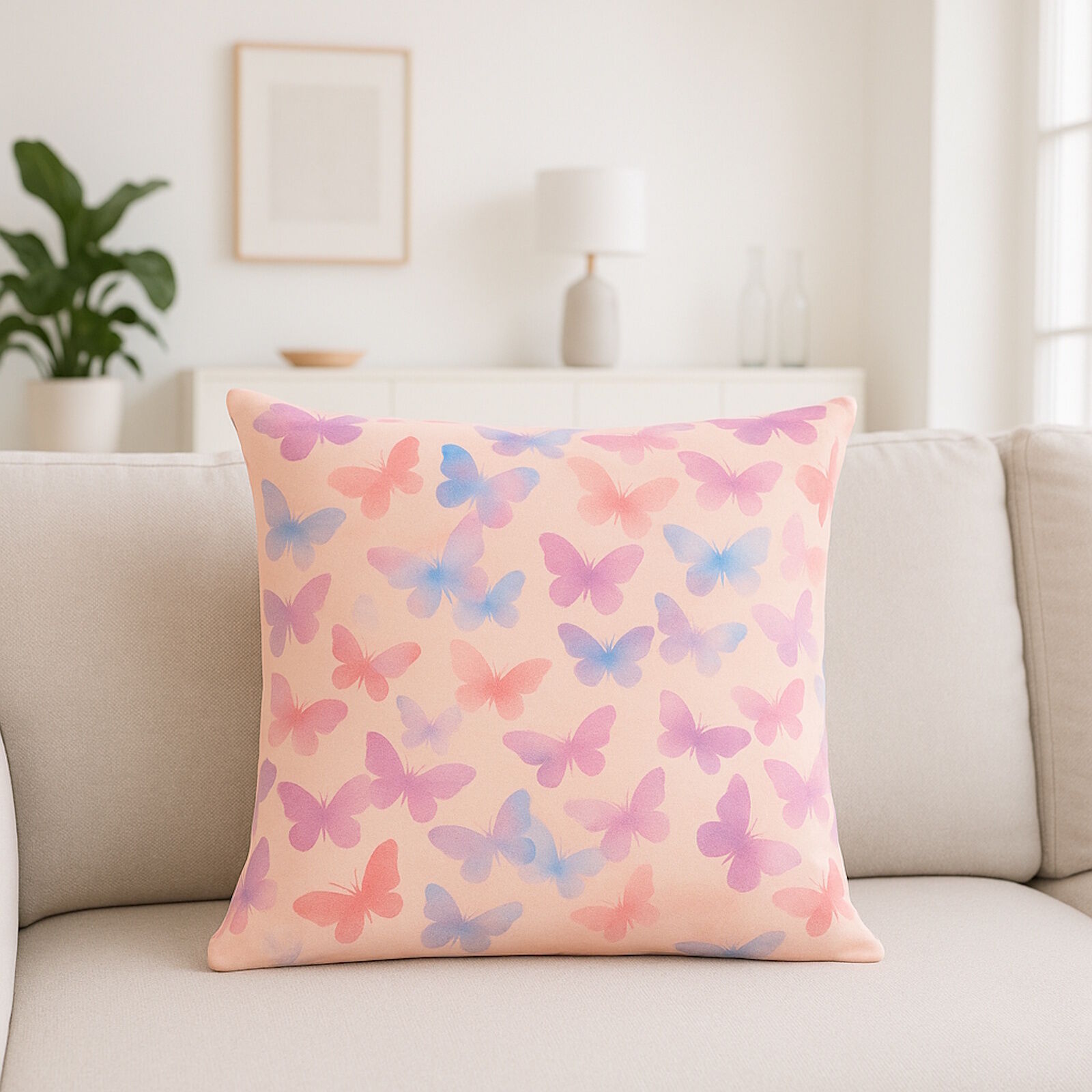 Kissenbezug 40x40 cm Schmetterlinge Rosa Jersey