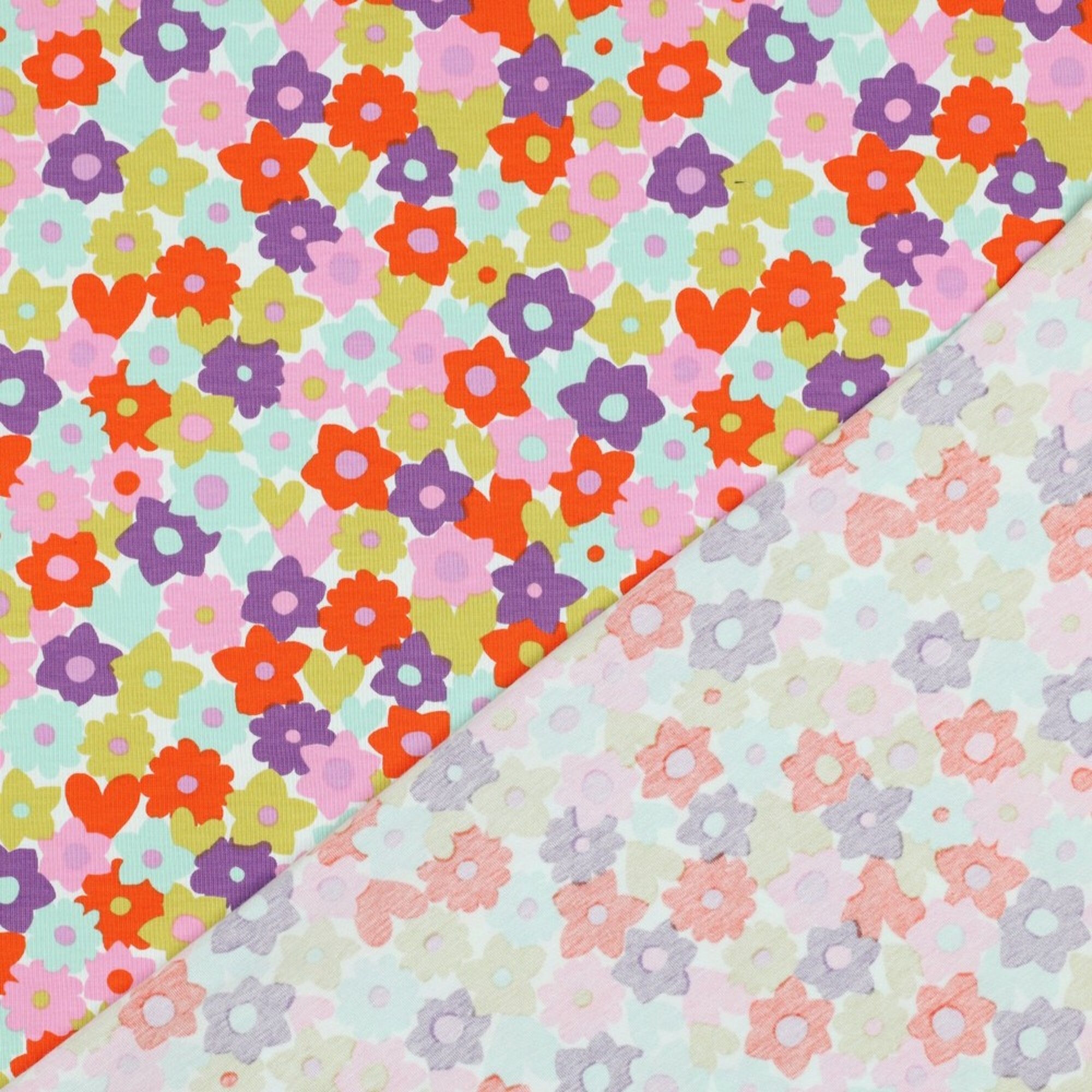 Stoff Meterware Blumen Retro Lila Orange Jersey