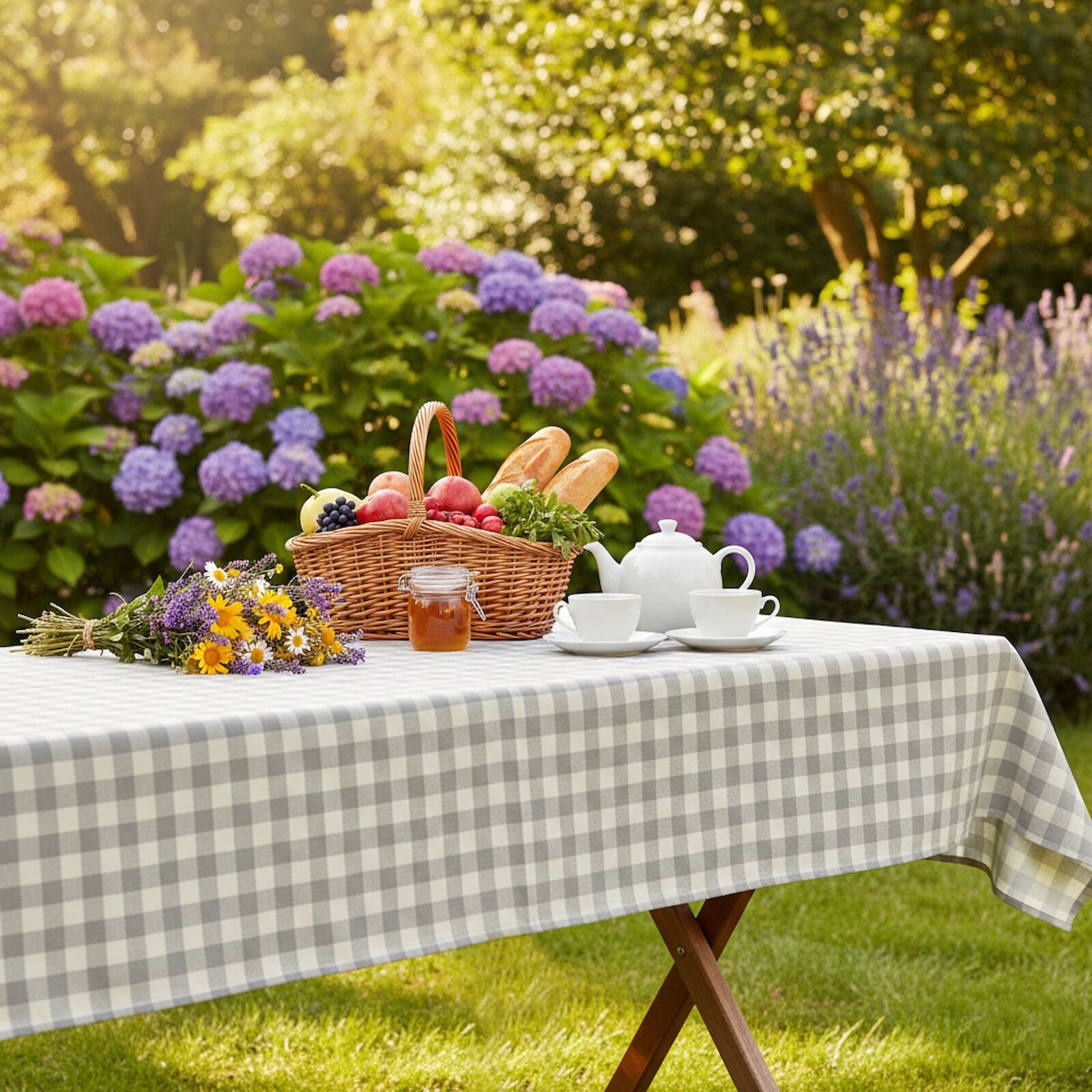 Wetterfeste Tischdecke Kariert Dralon Grau wasserabweisend