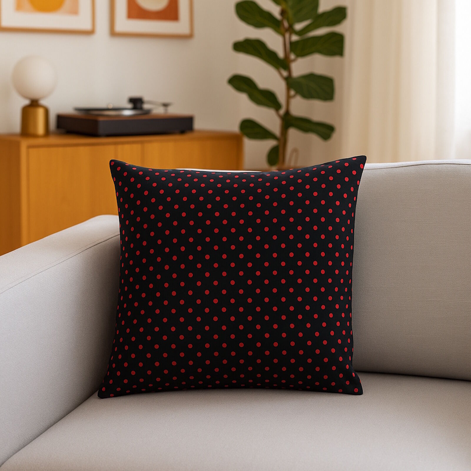 Kissenbezug 40x40 cm Punkte 5 mm Rot auf Schwarz