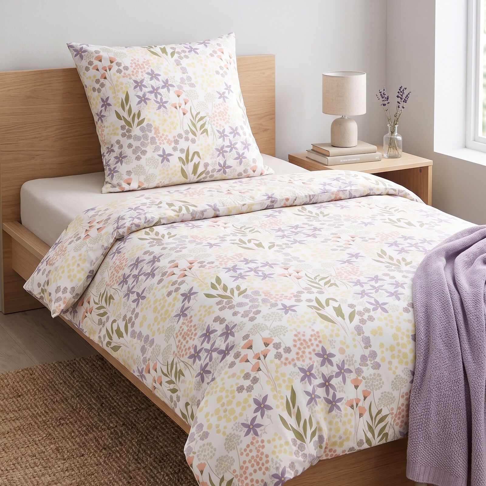 Mako Satin Bettwäsche Bunte Blümchen 135x200 Baumwolle