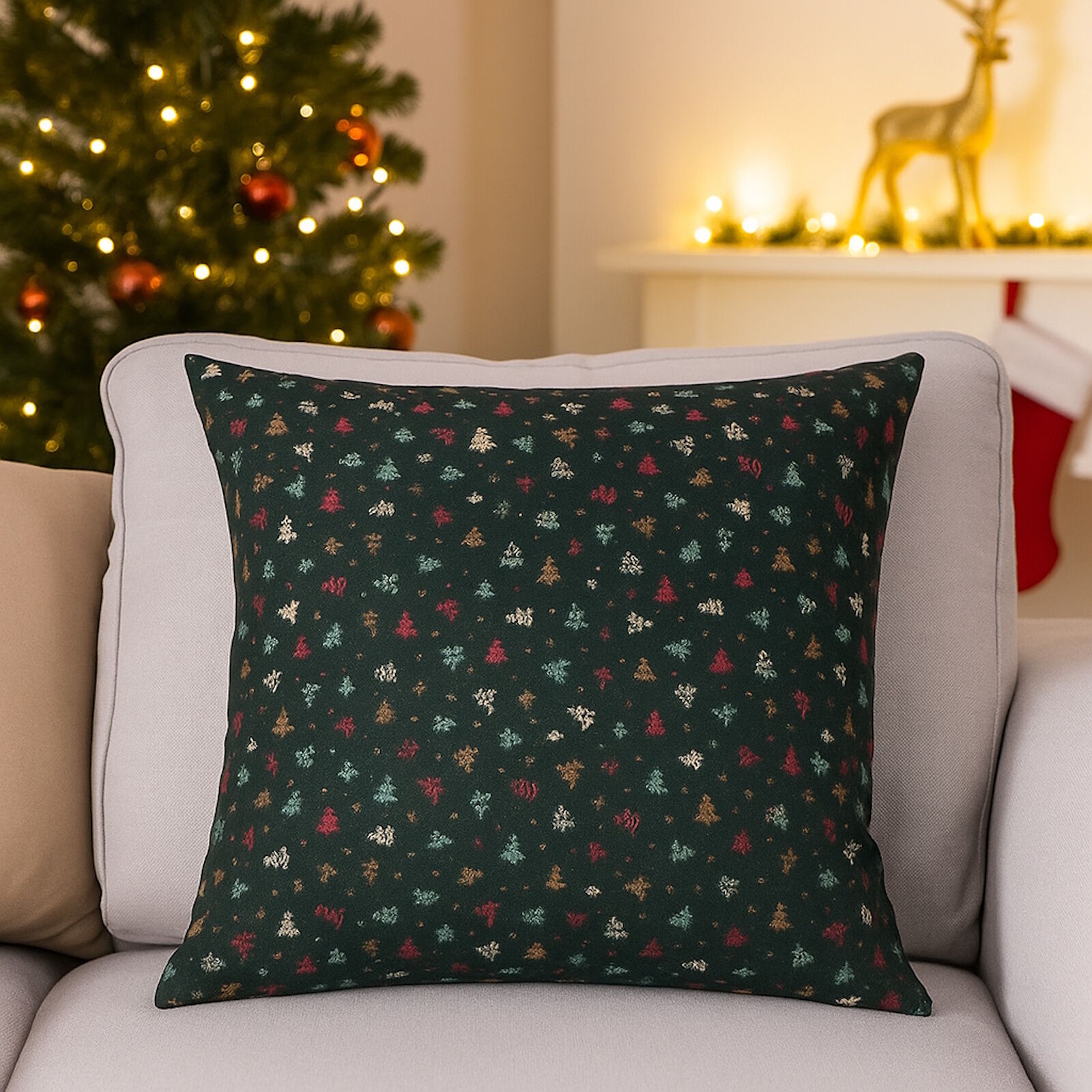 Kissenbezug 40x40 cm Weihnachtsbäume auf Grün