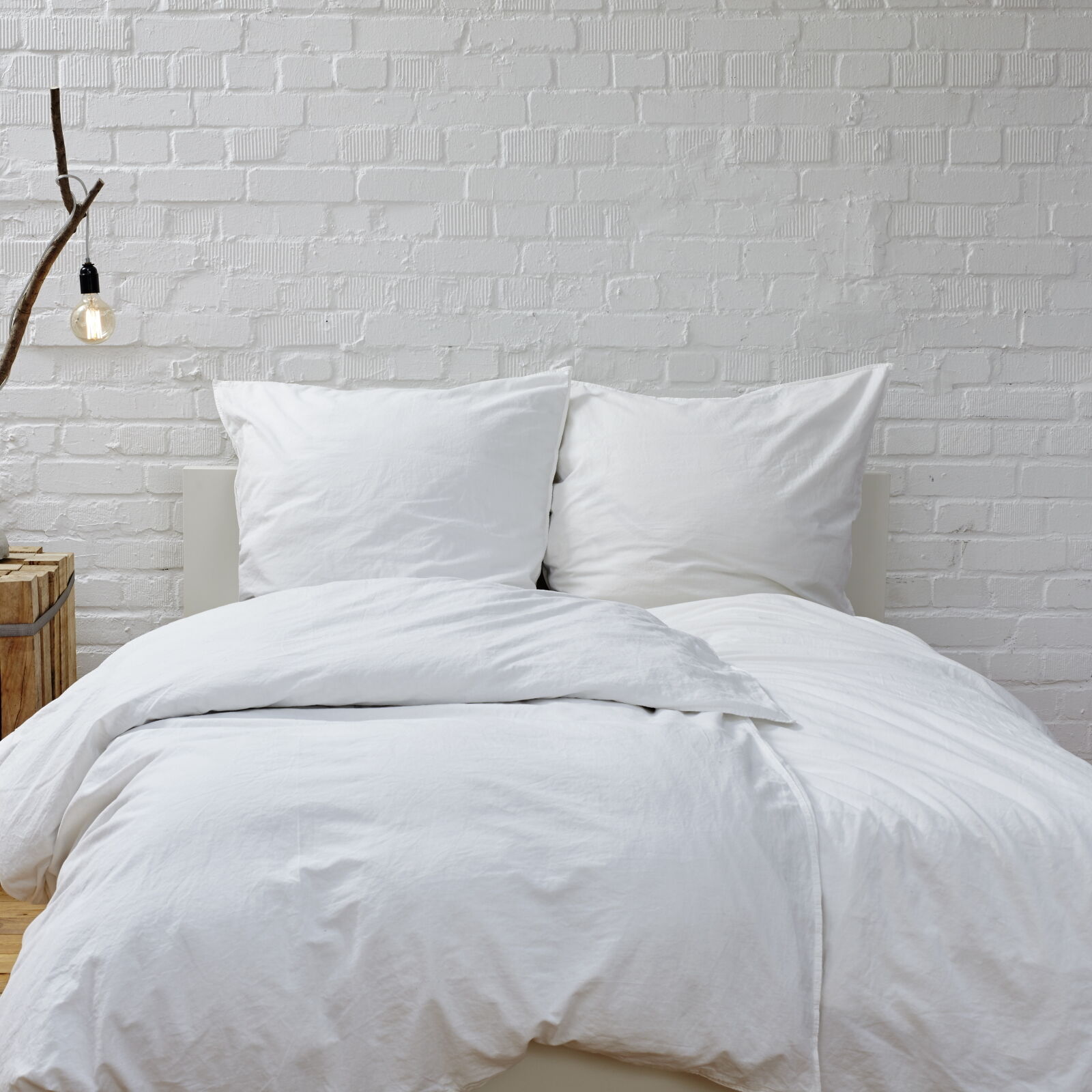 Hotelbettwäsche Uni Weiß Baumwolle Linon-140x200 cm + 40x80