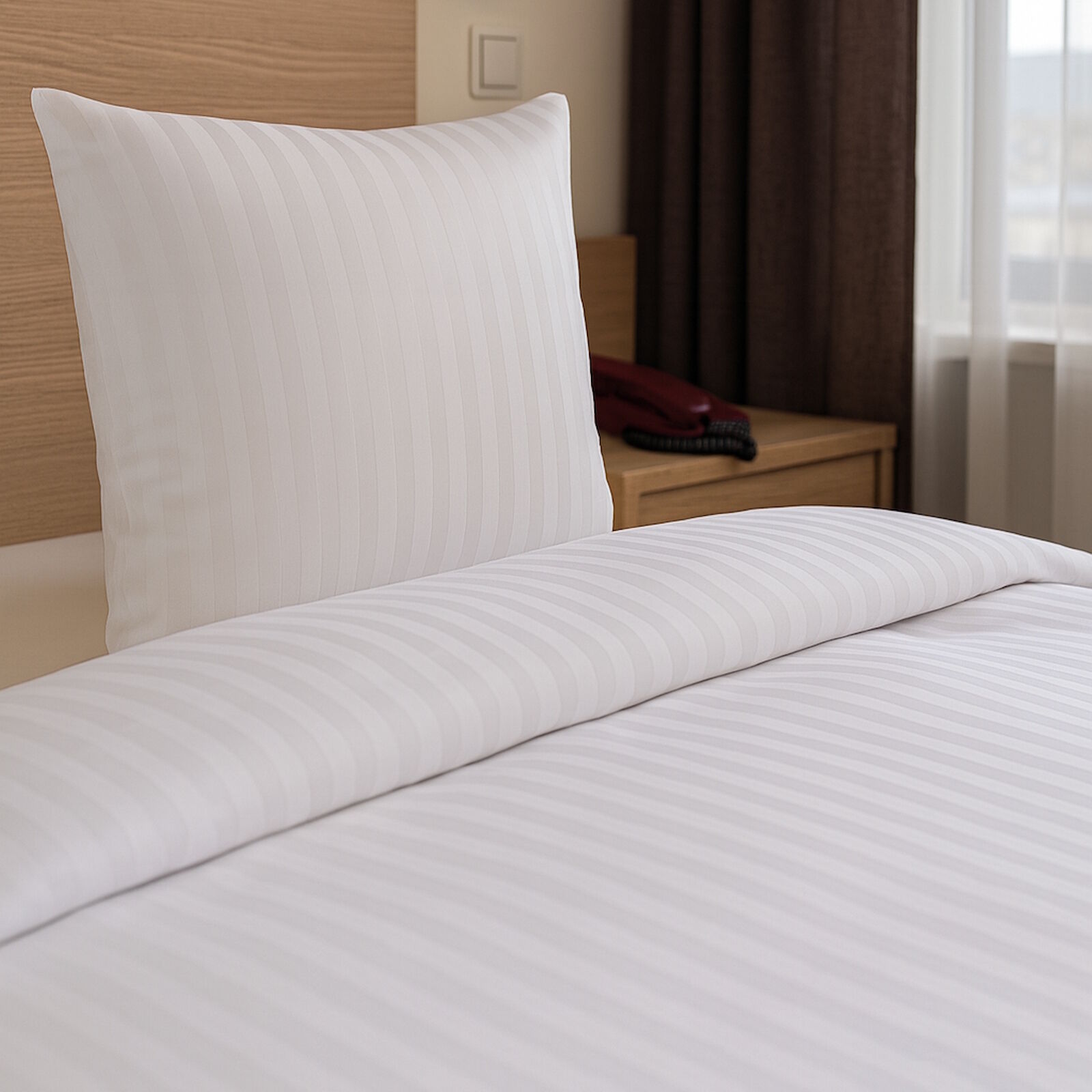 Hotelbettwäsche Streifensatin 25 mm Weiß TB25