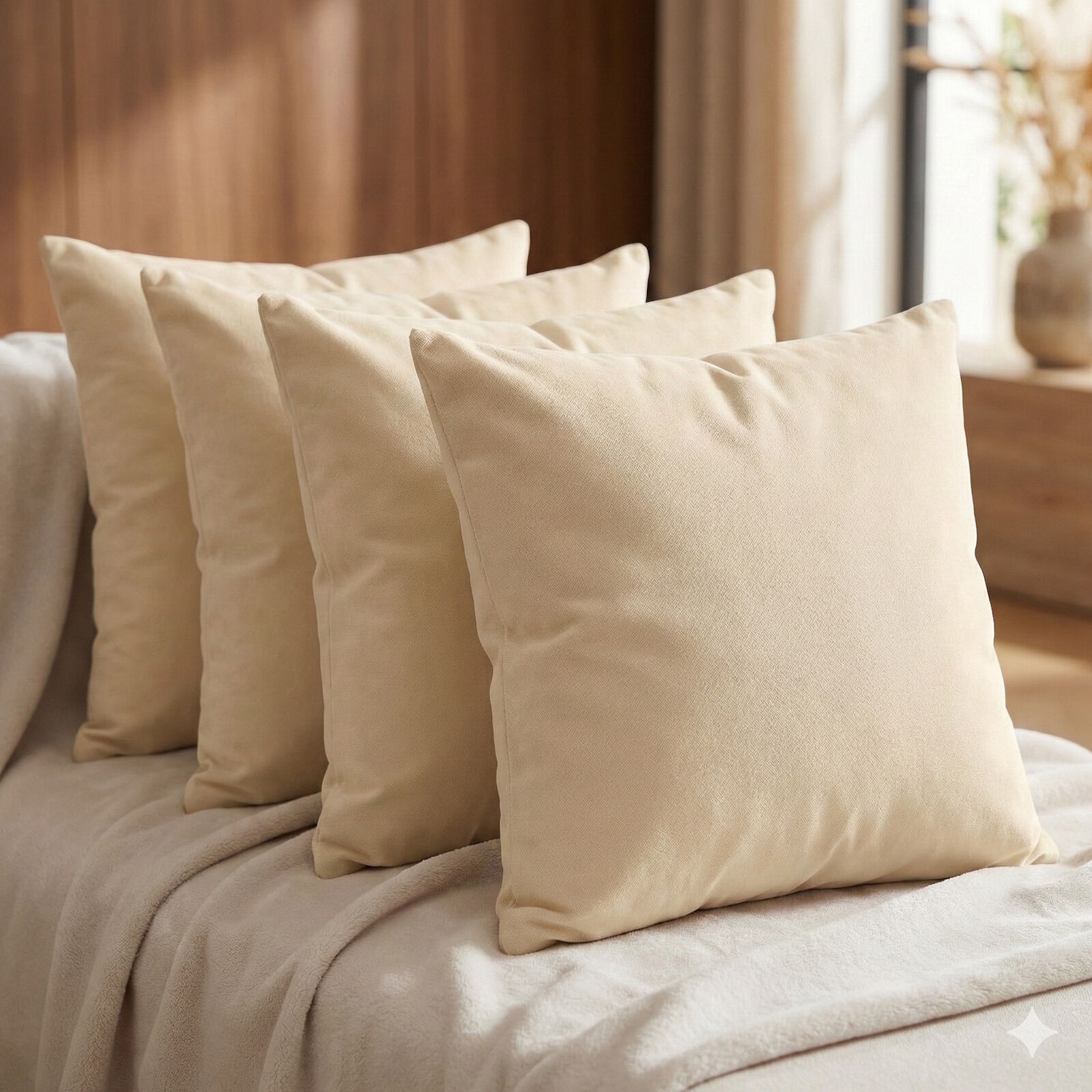 4er Pack Kissenbezüge 30x30 Beige Uni Baumwolle Linon Reißverschluss