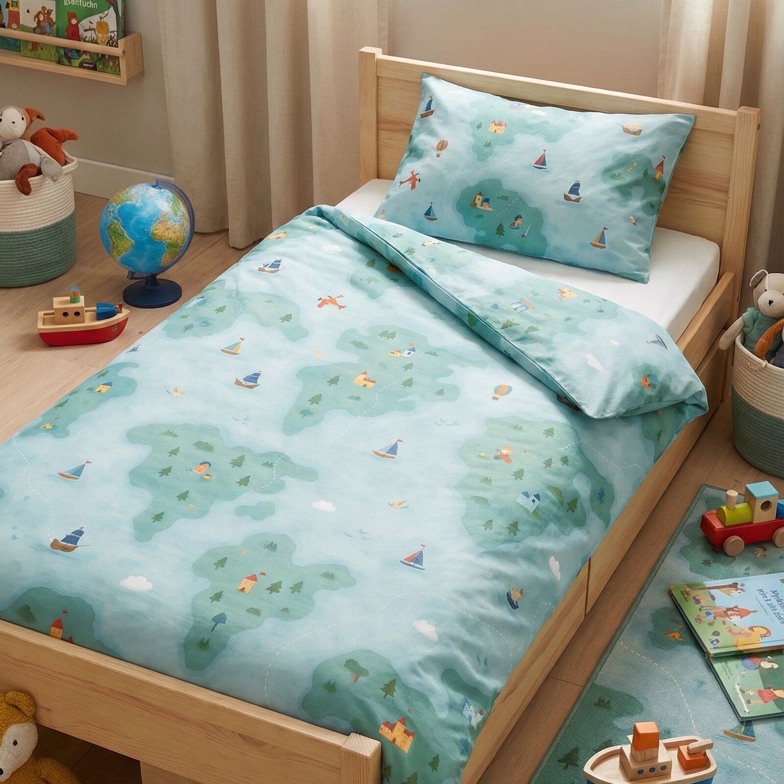 Kinder Bettwäsche Weltkarte 100x135 135x200