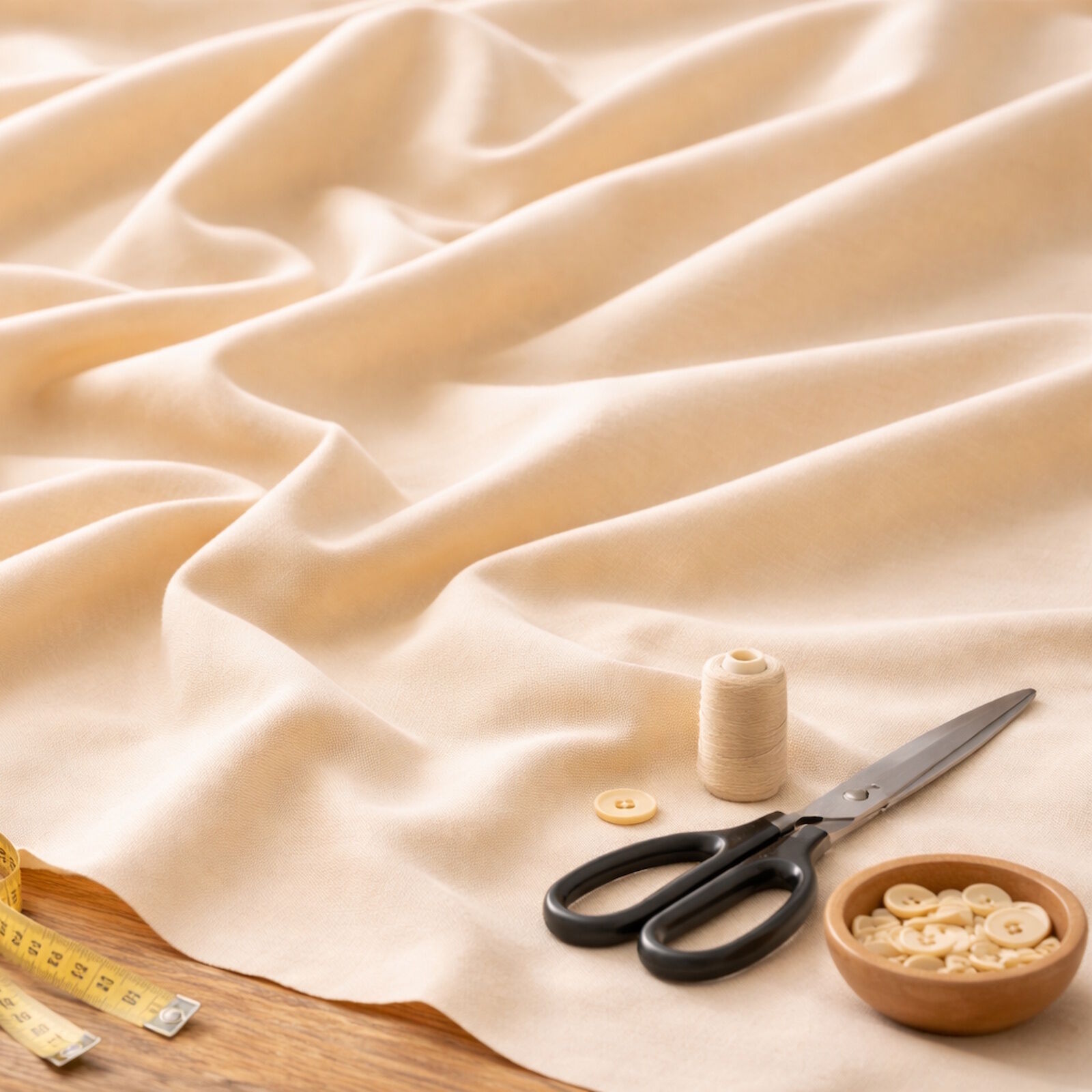 Stoff Beige Baumwolle Uni Meterware 160 cm pflegeleicht