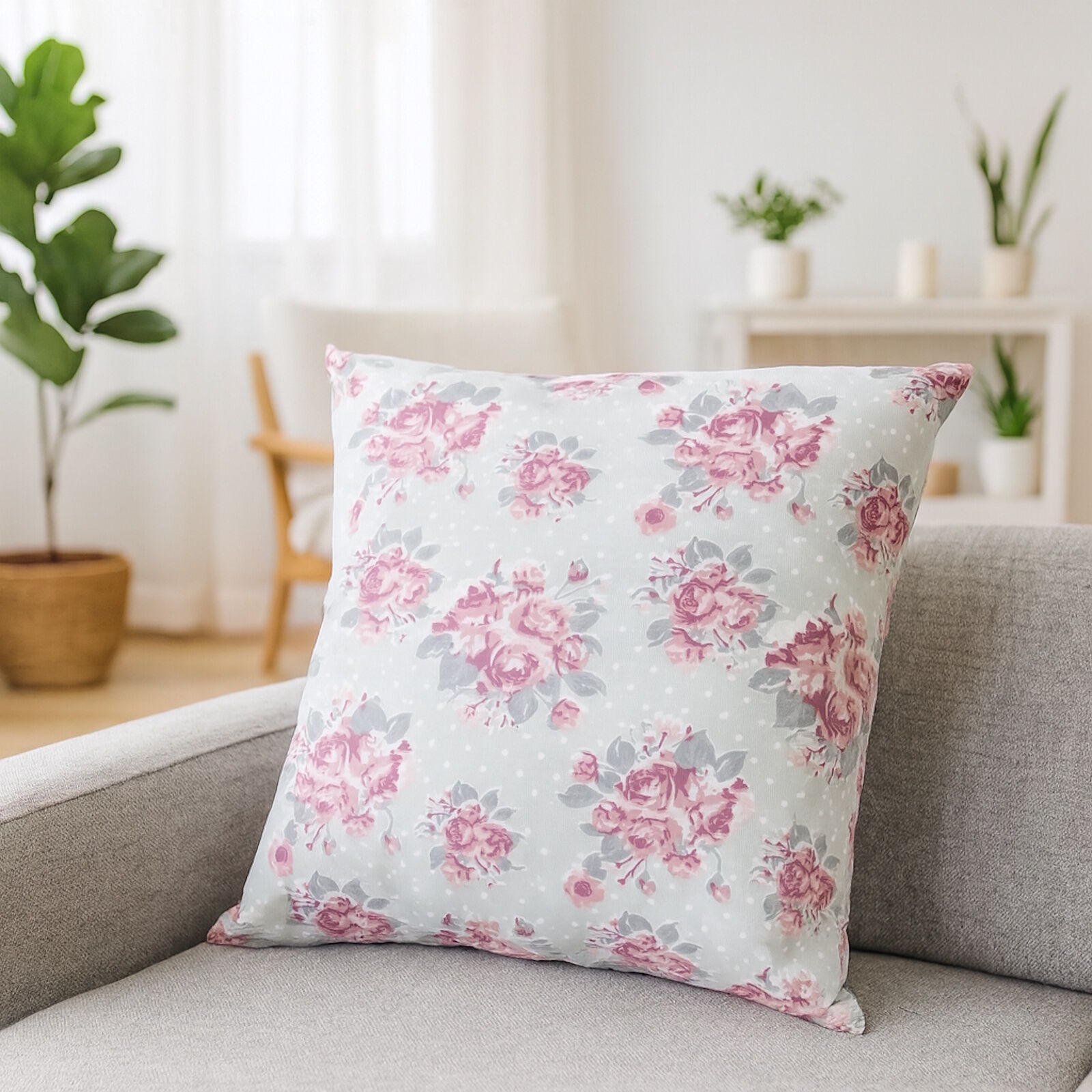 Blumen Kissenbezug 30x30 Rosen Punkte