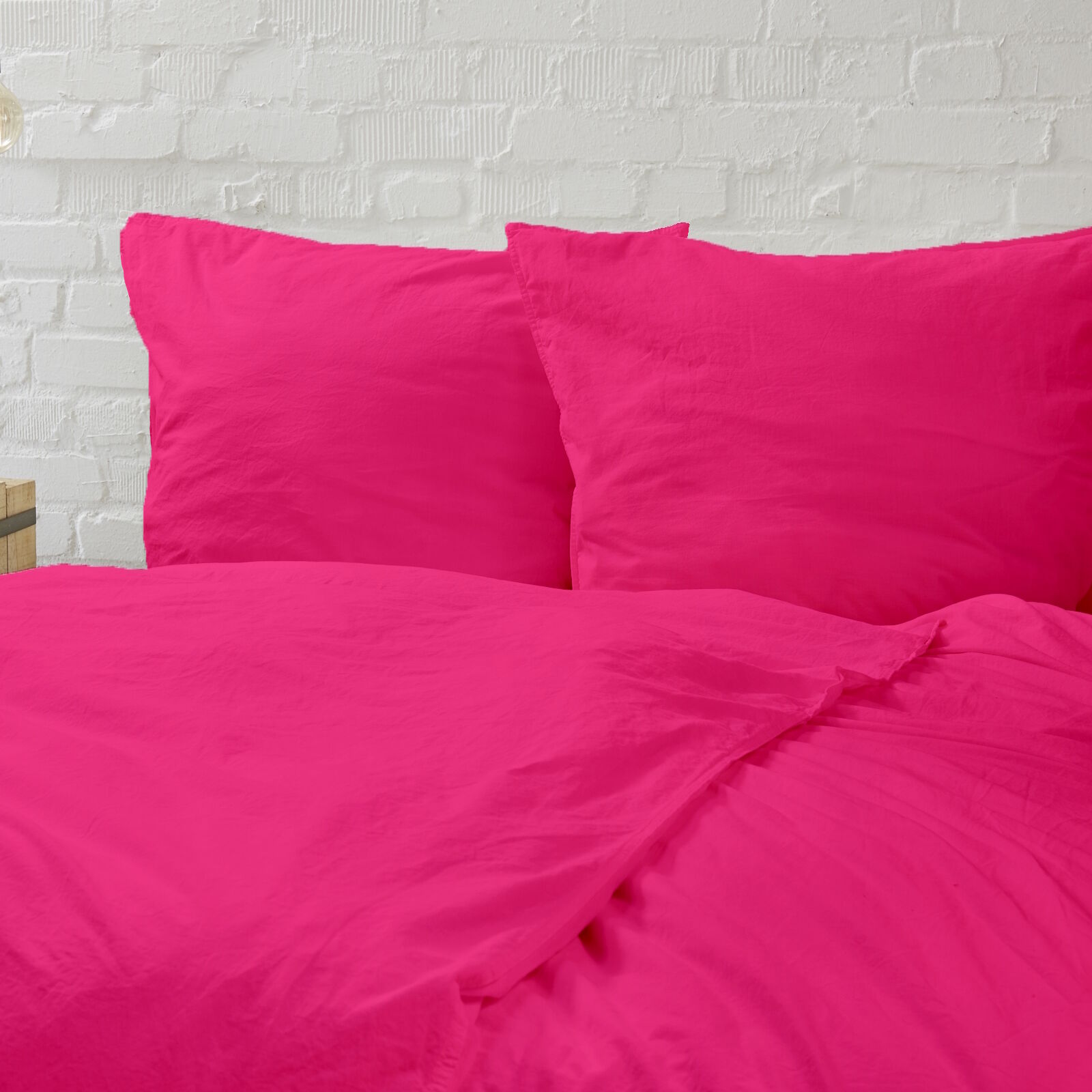 Bettwäsche Uni Pink Baumwolle Linon-135x200 cm + 80x80 cm