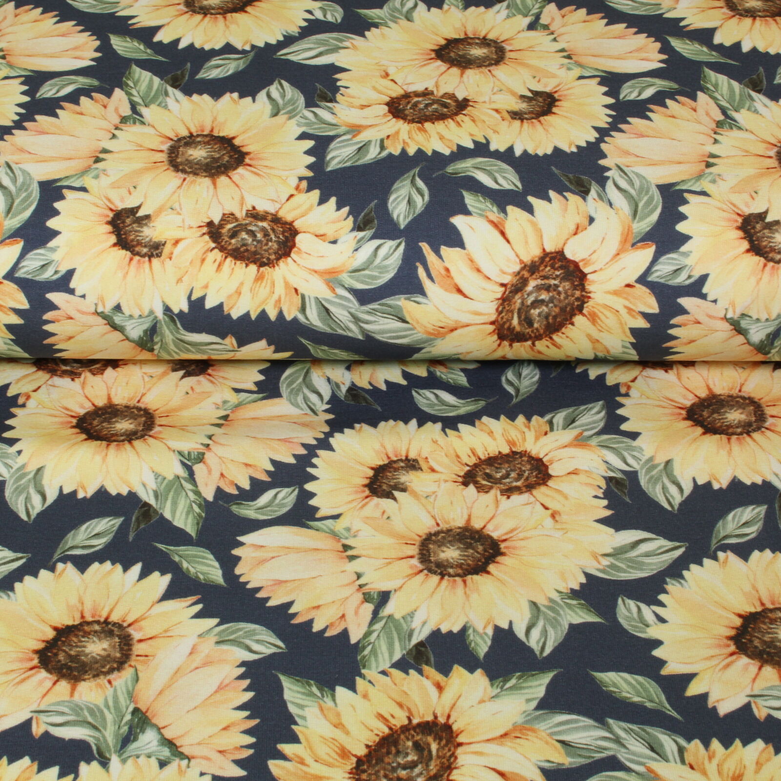 Stoff Meterware Sonnenblumen Blau French Terry