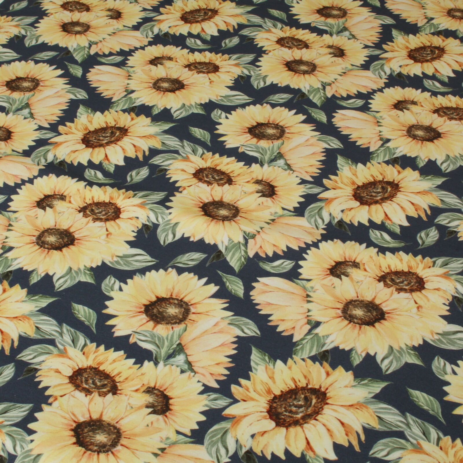 Stoff Meterware Sonnenblumen Blau French Terry