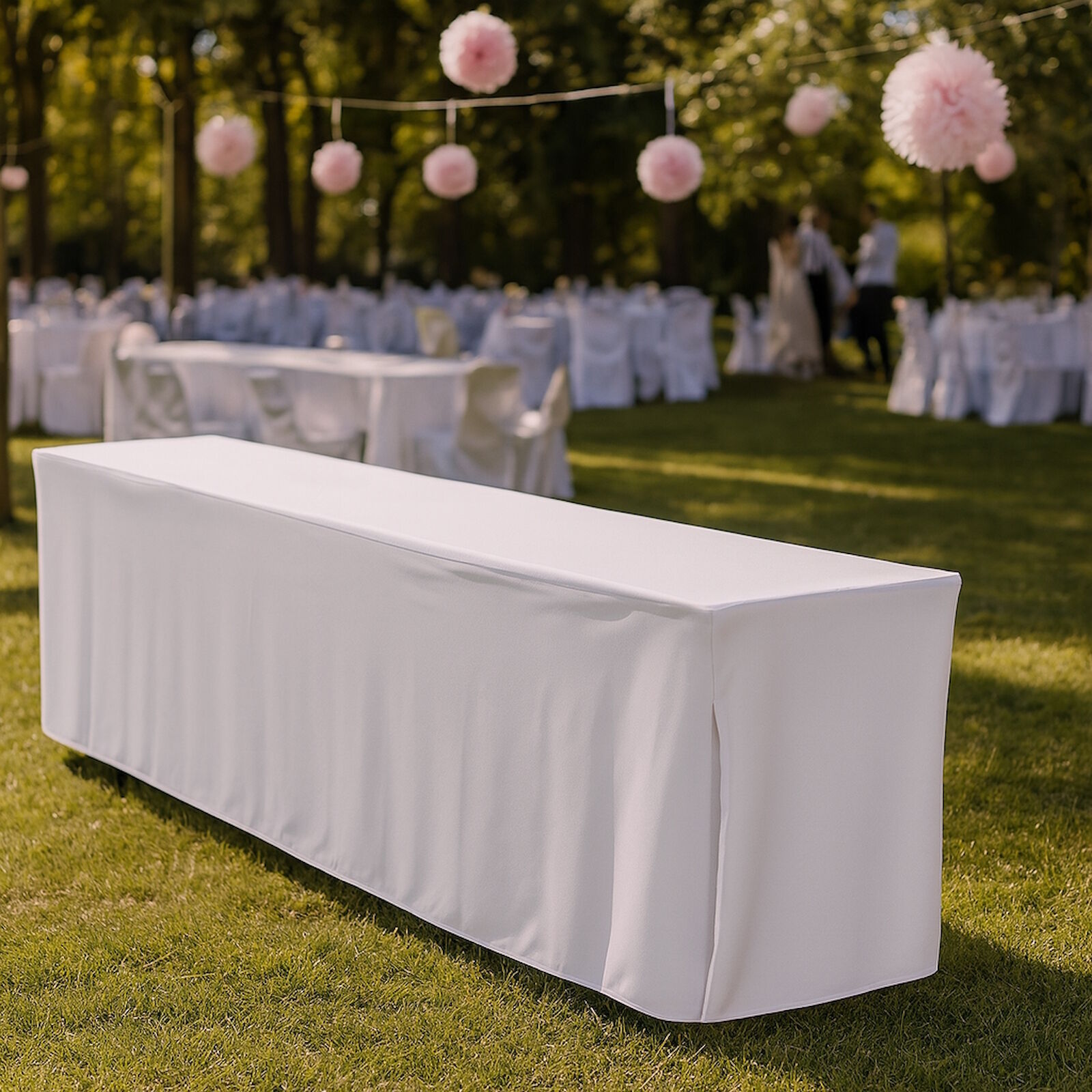 Biertischhusse Weiß bodenlang Baumwolle Linon-200x50 cm
