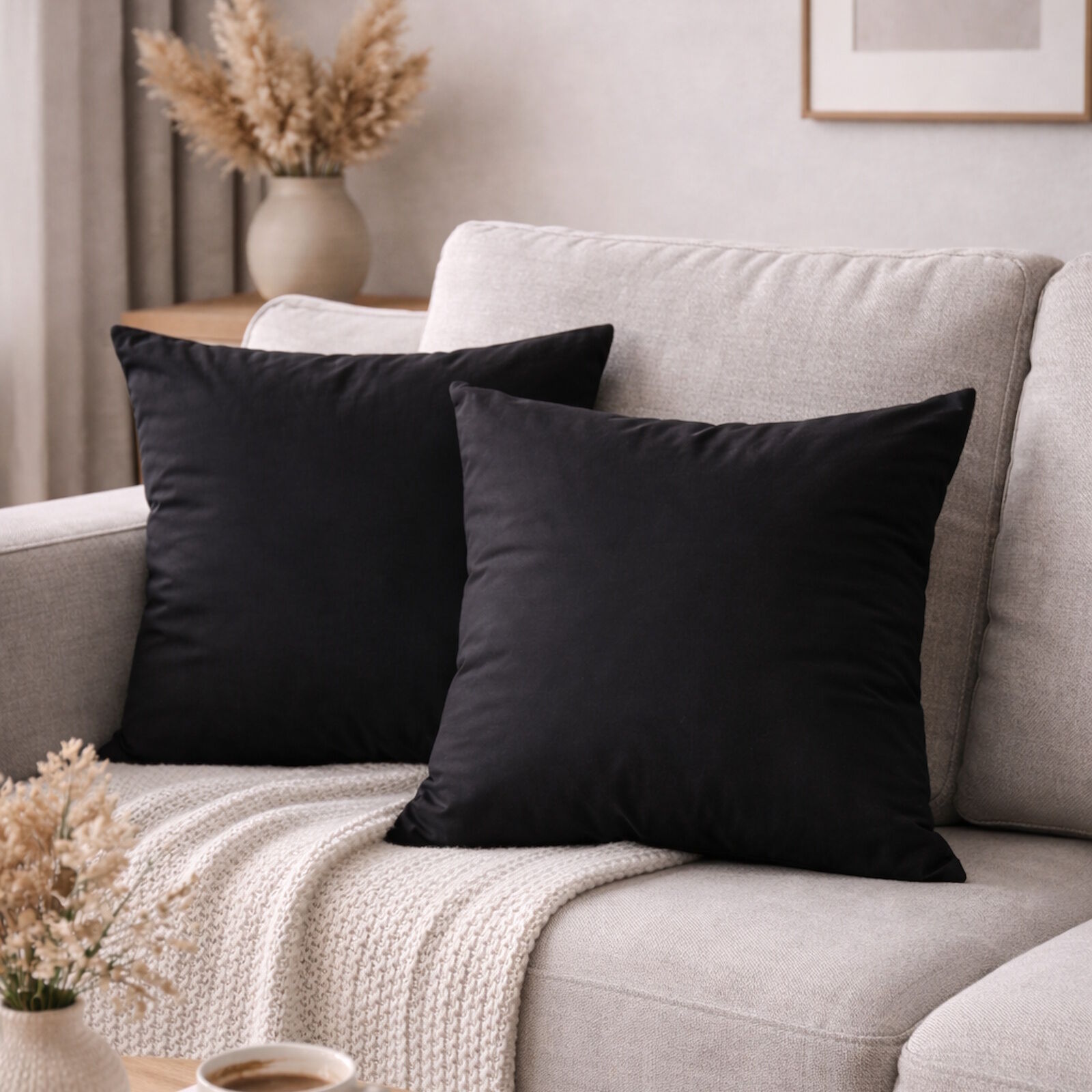 Lyocell Kissenbezüge TENCEL Schwarz 2 Stück Sandwash