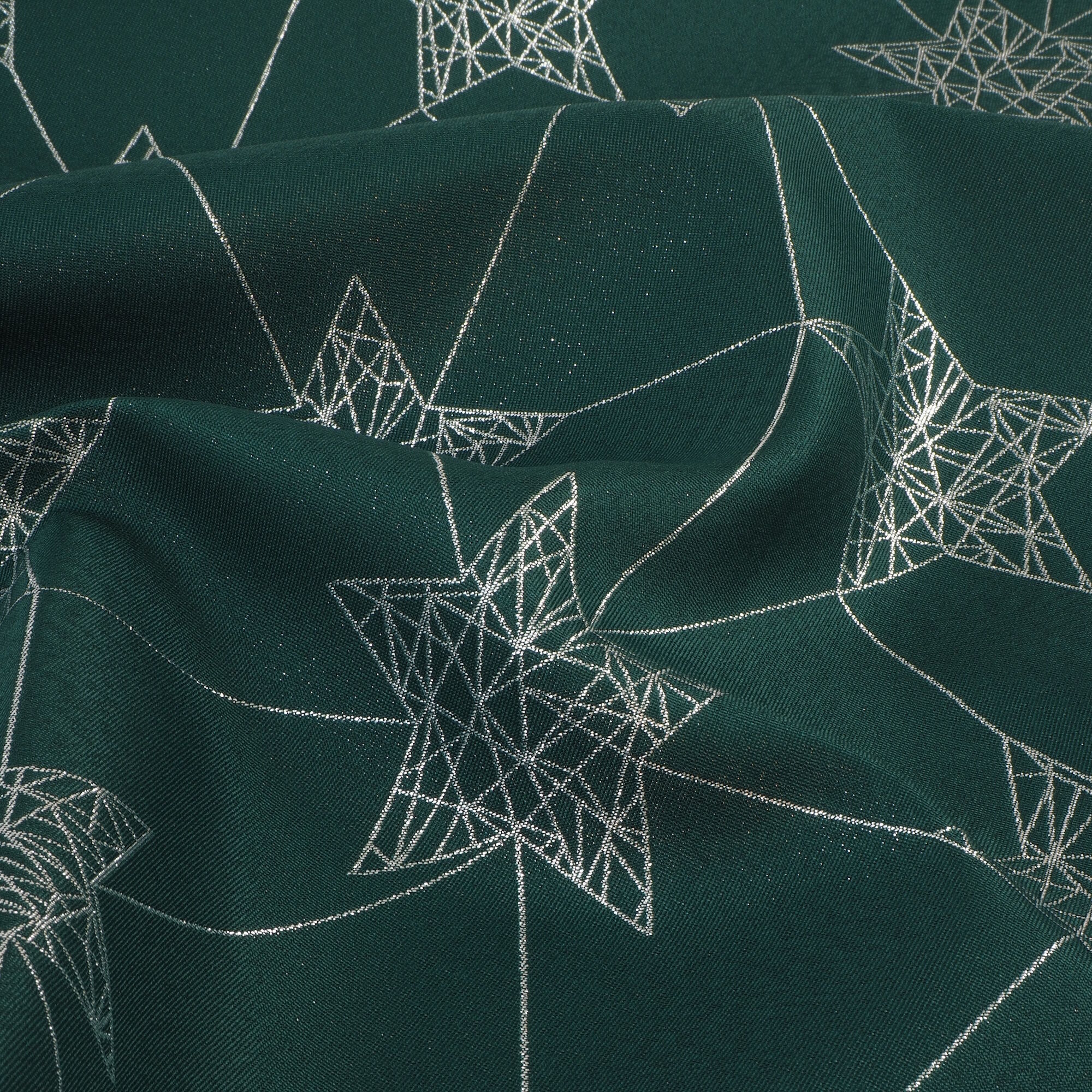 Stoff Meterware Sterne Silber auf Grün Jacquard