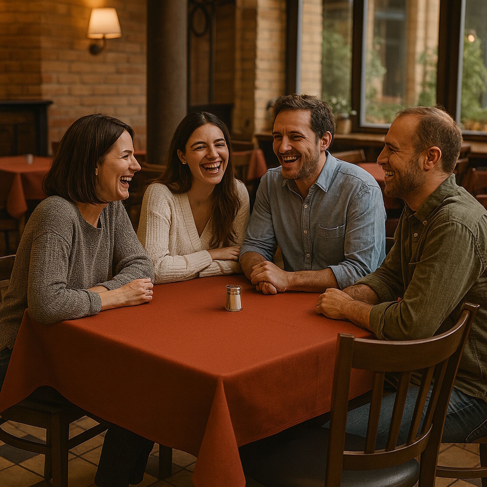 Damast Tischdecke 130x130 cm Terracotta Baumwolle