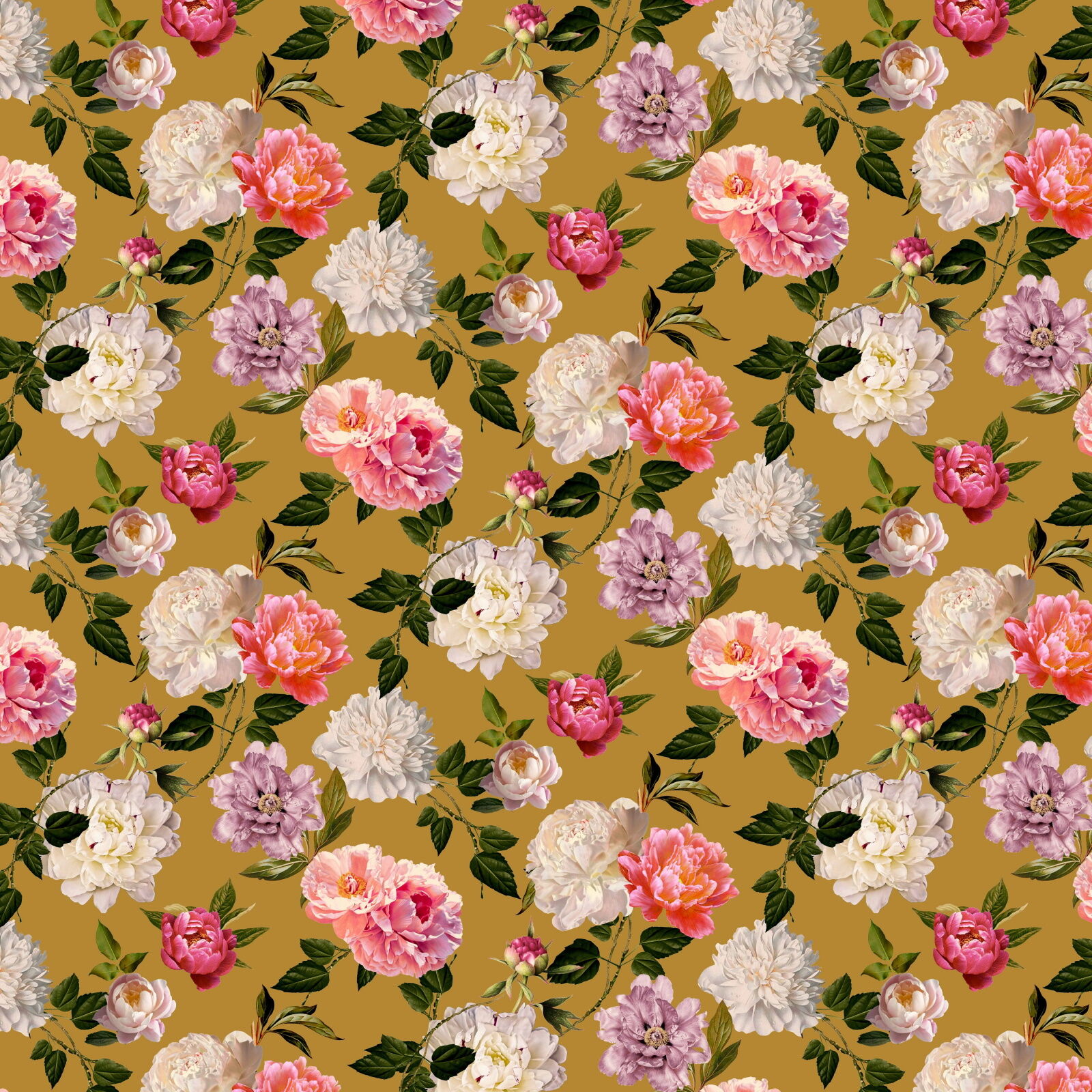 Viskose Jersey Stoff Blumen Pfingstrose Ocker