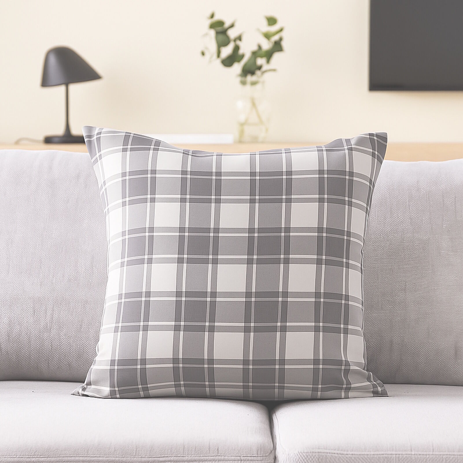 Kissenbezug 50x50 cm Streifen Karo Grau Polyester