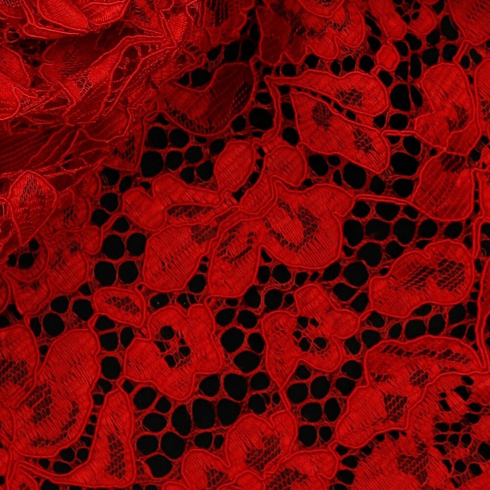 Stoff Meterware Spitze Blumen Rot Polyester