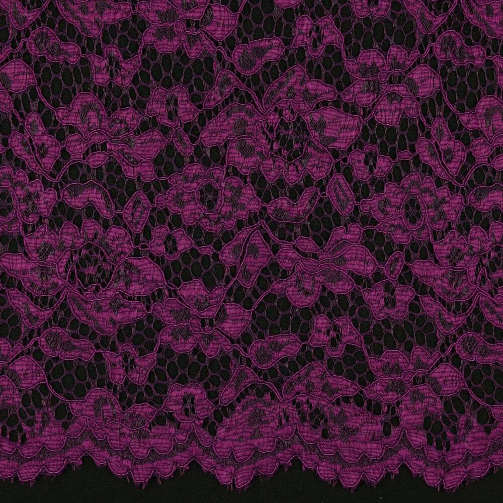 Stoff Meterware Spitze Blumen Lila Polyester