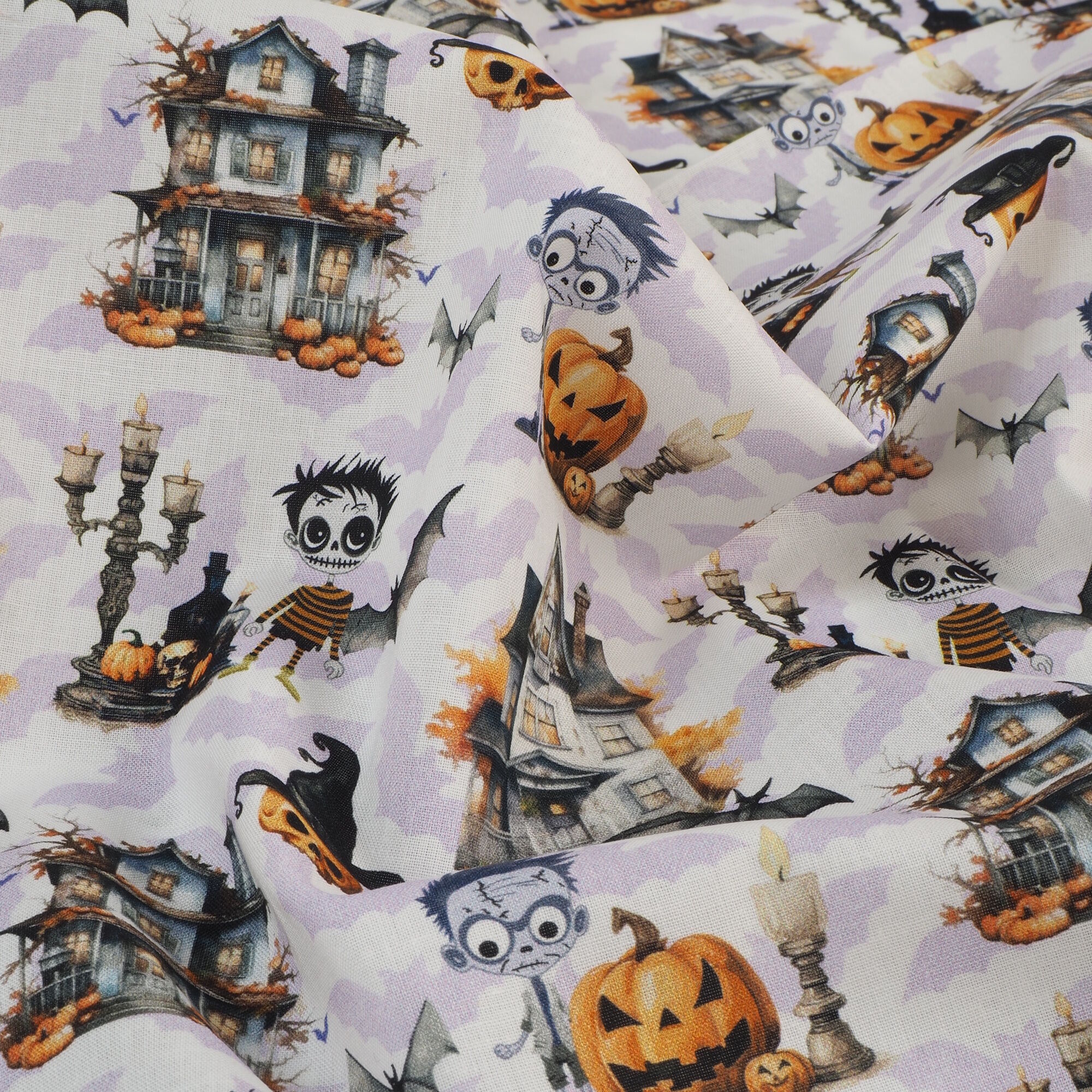 Stoff Meterware Halloween Frankenstein Kürbis Baumwolle