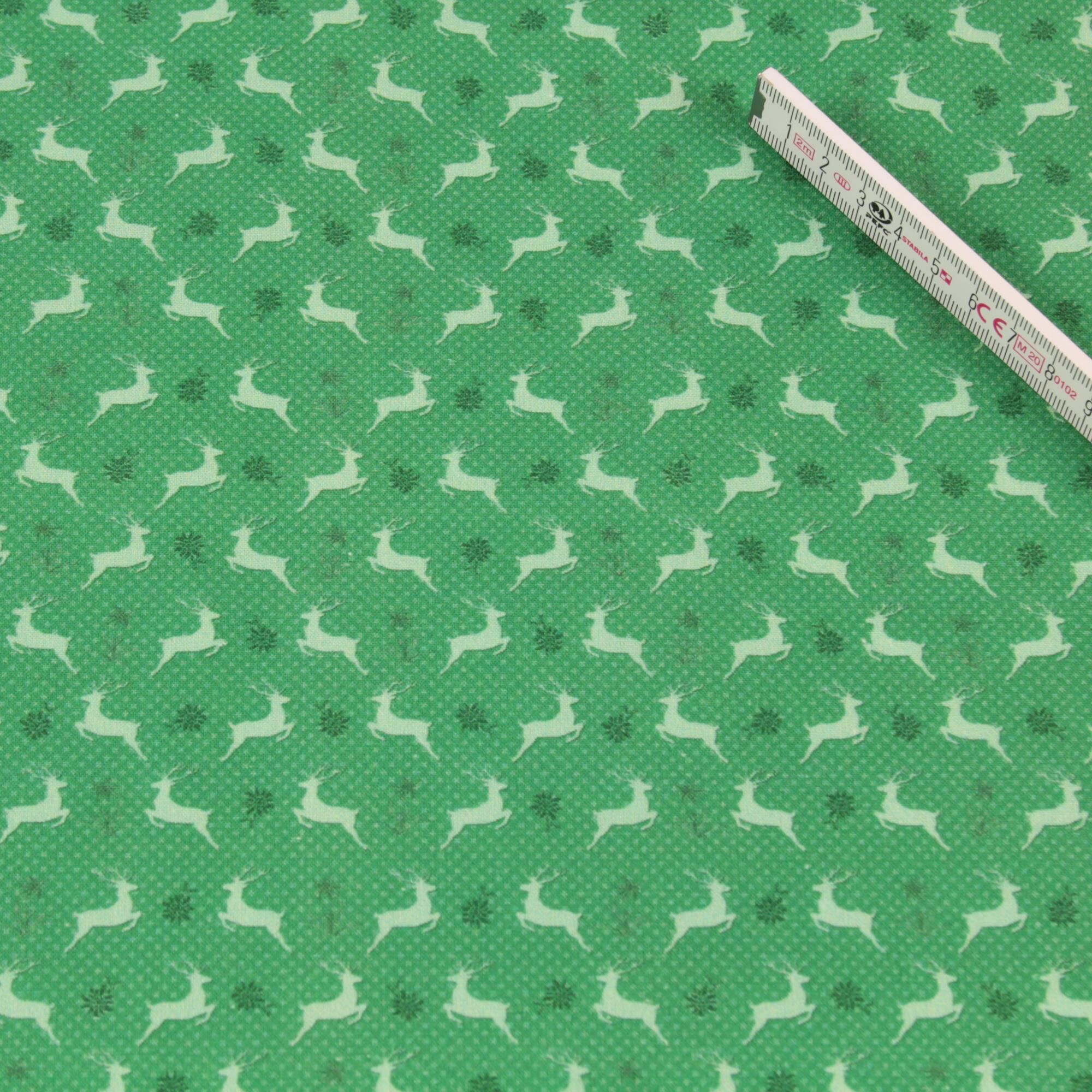 Stoff Meterware Hirsch Edelweiß Xaver Grün Perkal Baumwolle