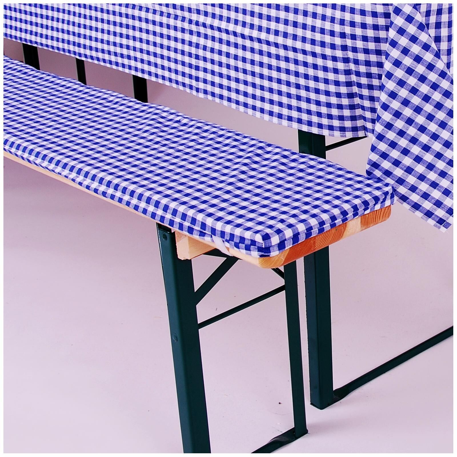 Bierbankauflage Karo Baumwolle-200x25x2 cm-Blau