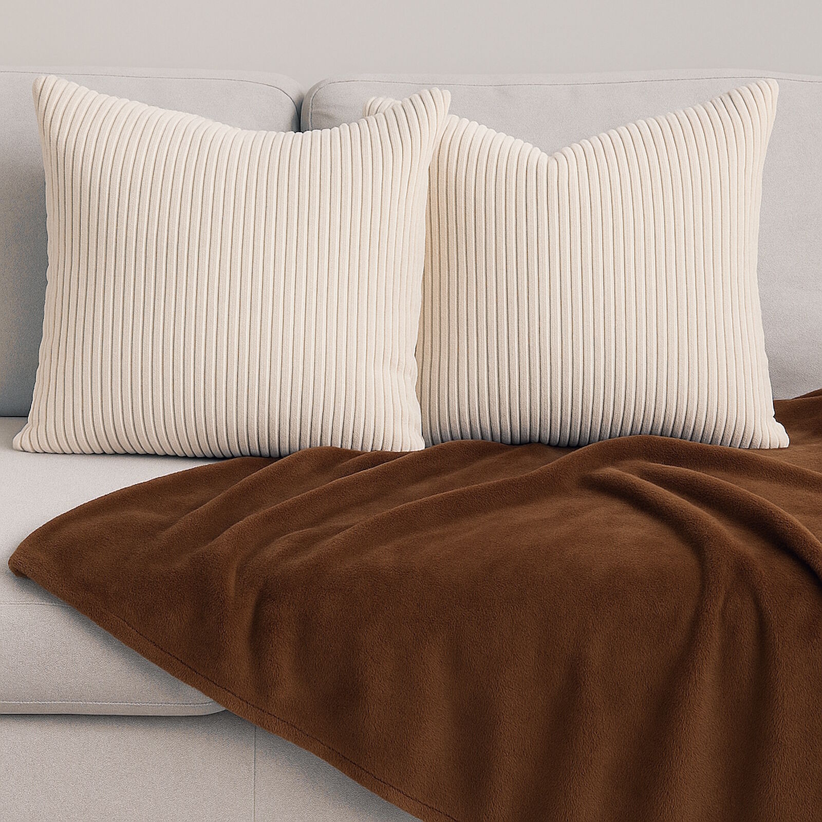 Cozy Cord Kissen Kuscheldecke Set Beige Braun