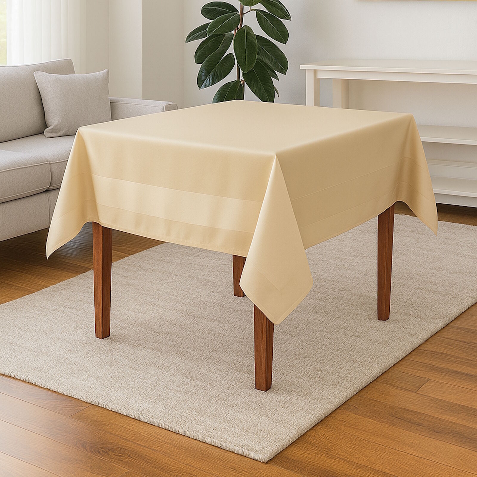 Damast Tischdecke 130x220 Champagner Atlaskante Baumwolle