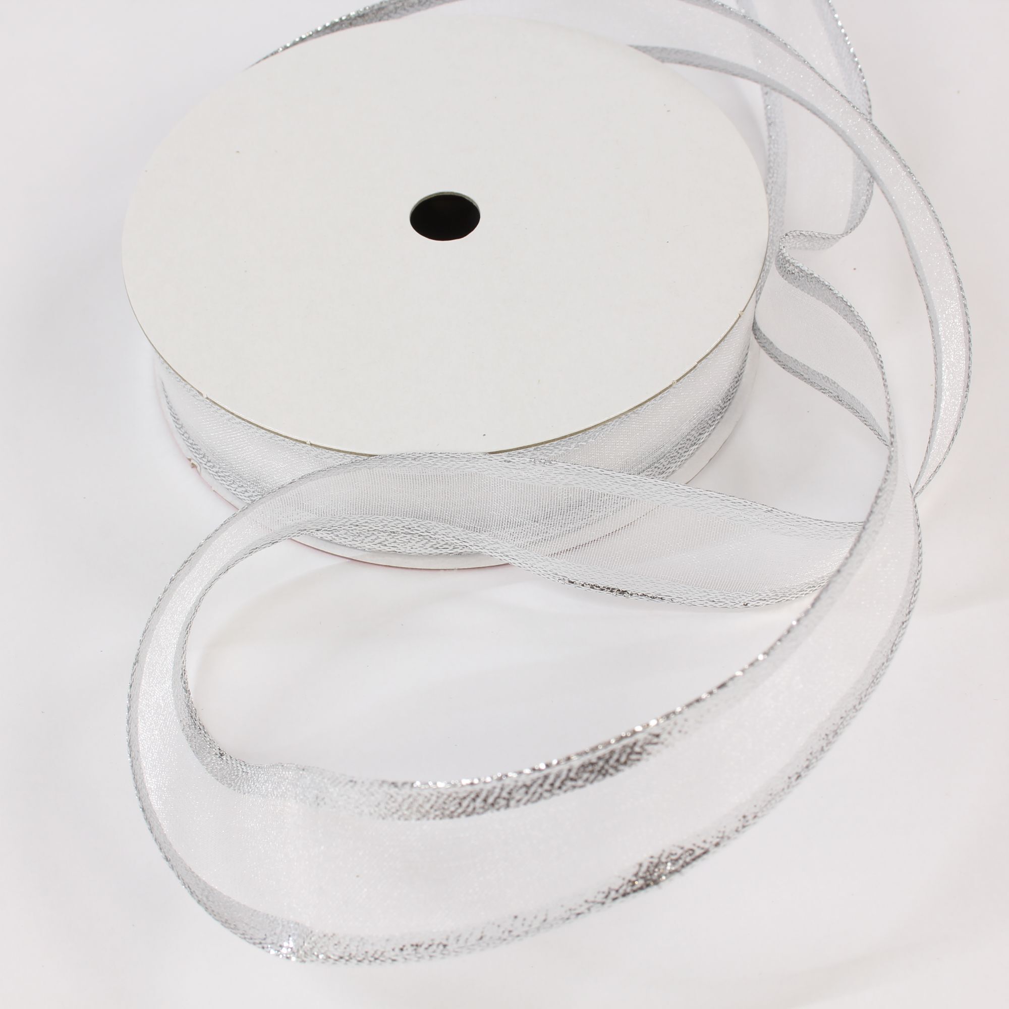 Chiffonband mit Lurex silber mit Draht 25 mm - 20 Meter