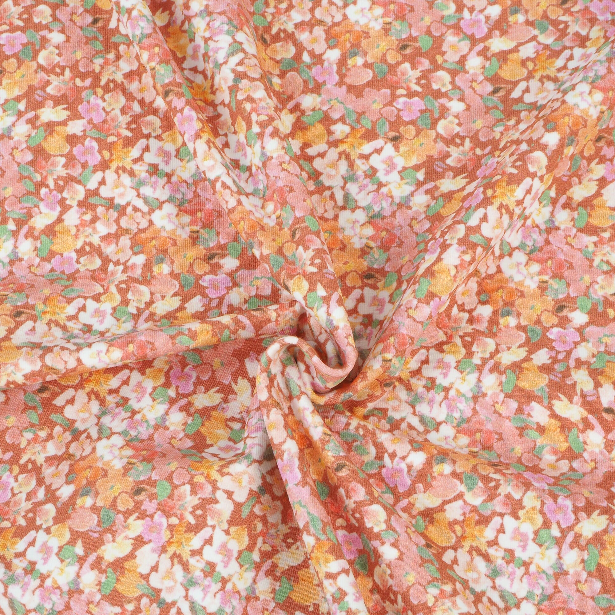 Jersey Stoff Blumen Flora Rost
