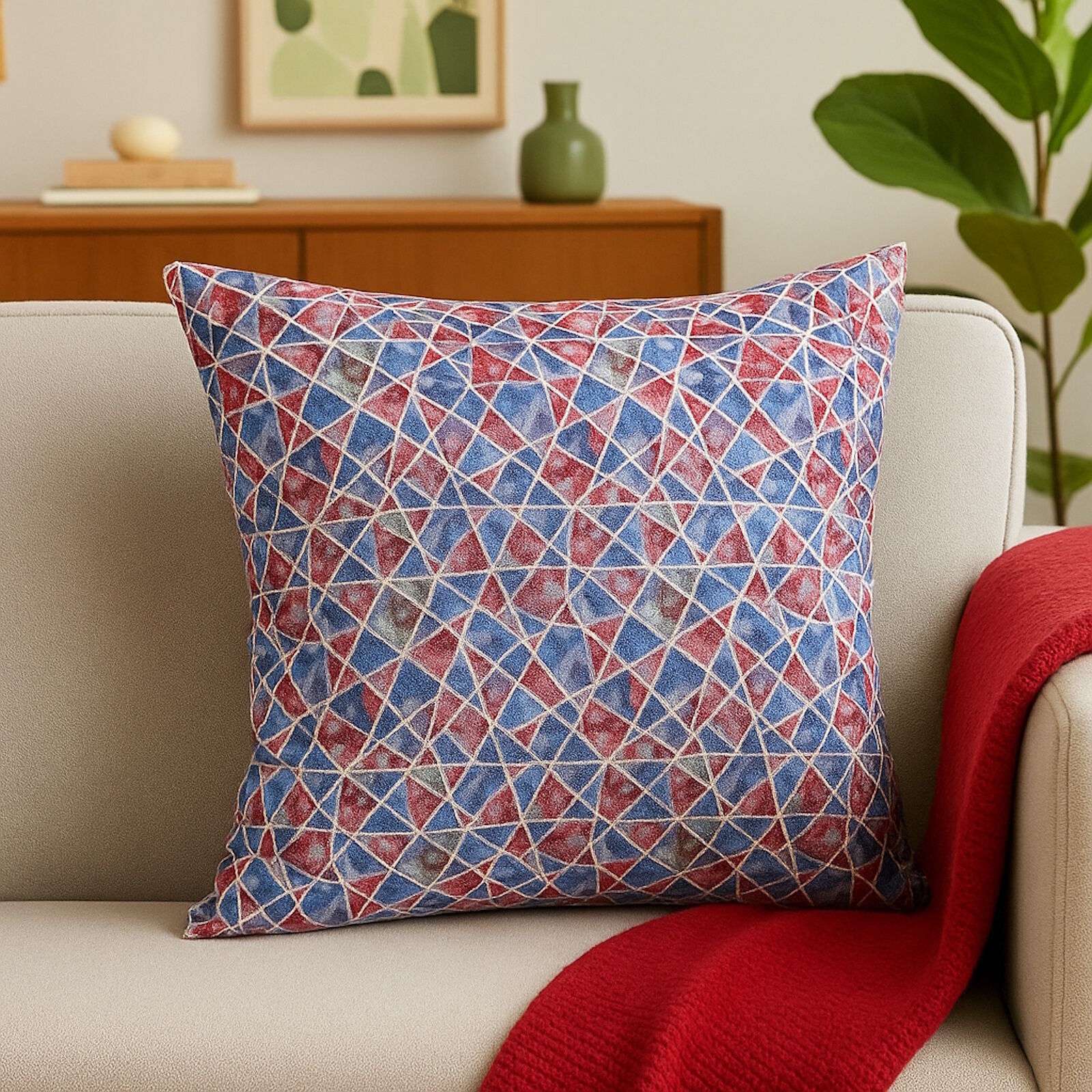 Kissenbezug Mosaik Rot Blau
