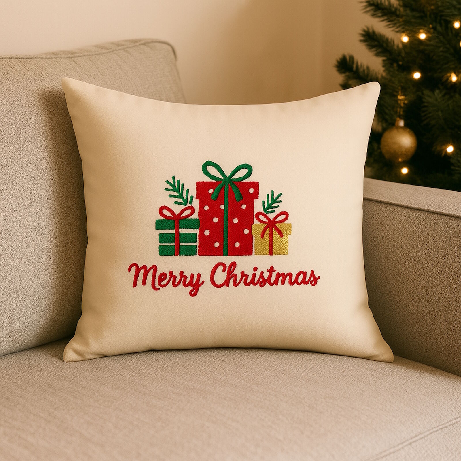Weihnachtskissen Merry Christmas 40x40 aus Baumwolle bestickt